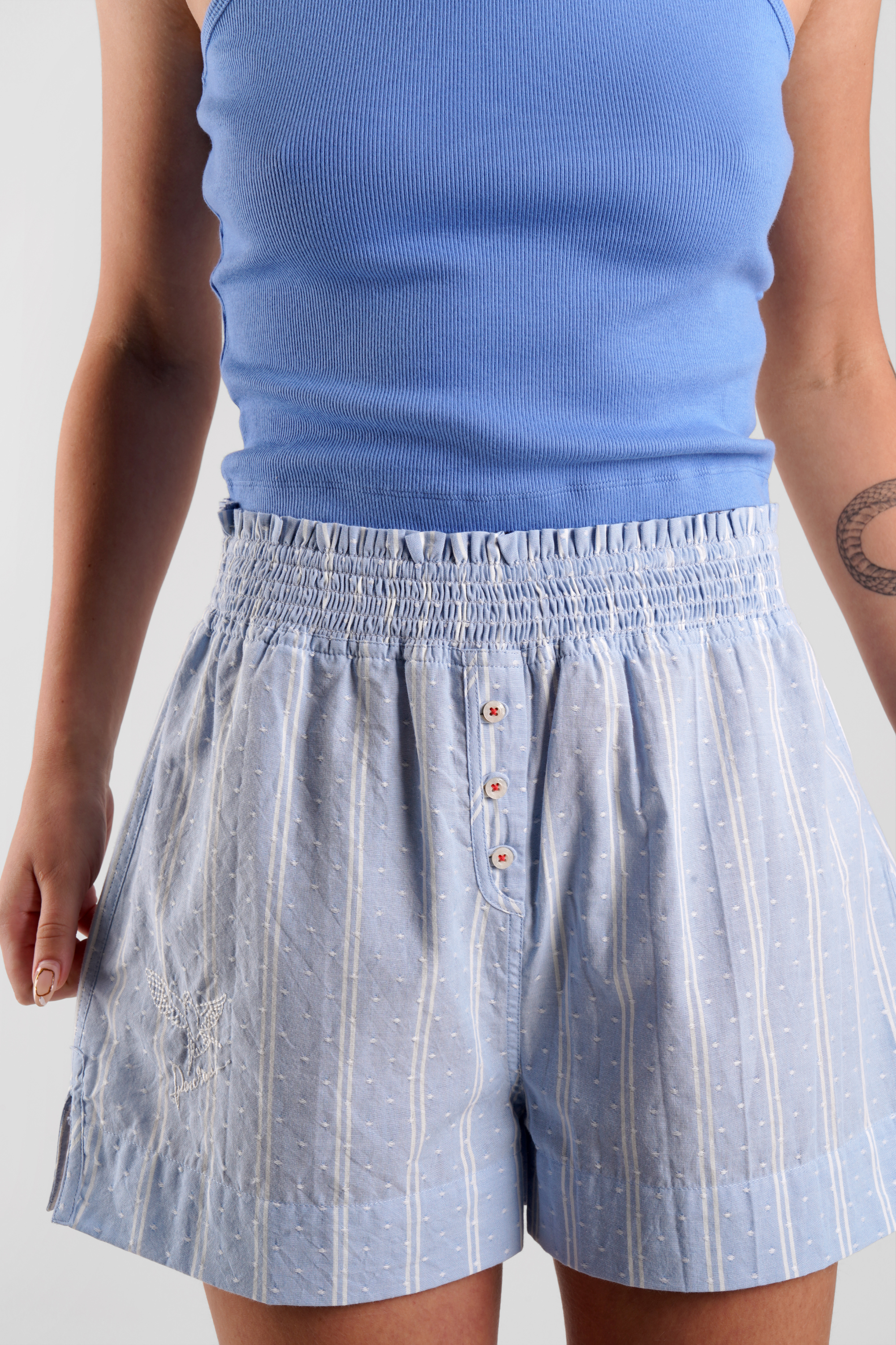 Lomandra stripe ethical-cotton pyjama shorts - Glacier Blue