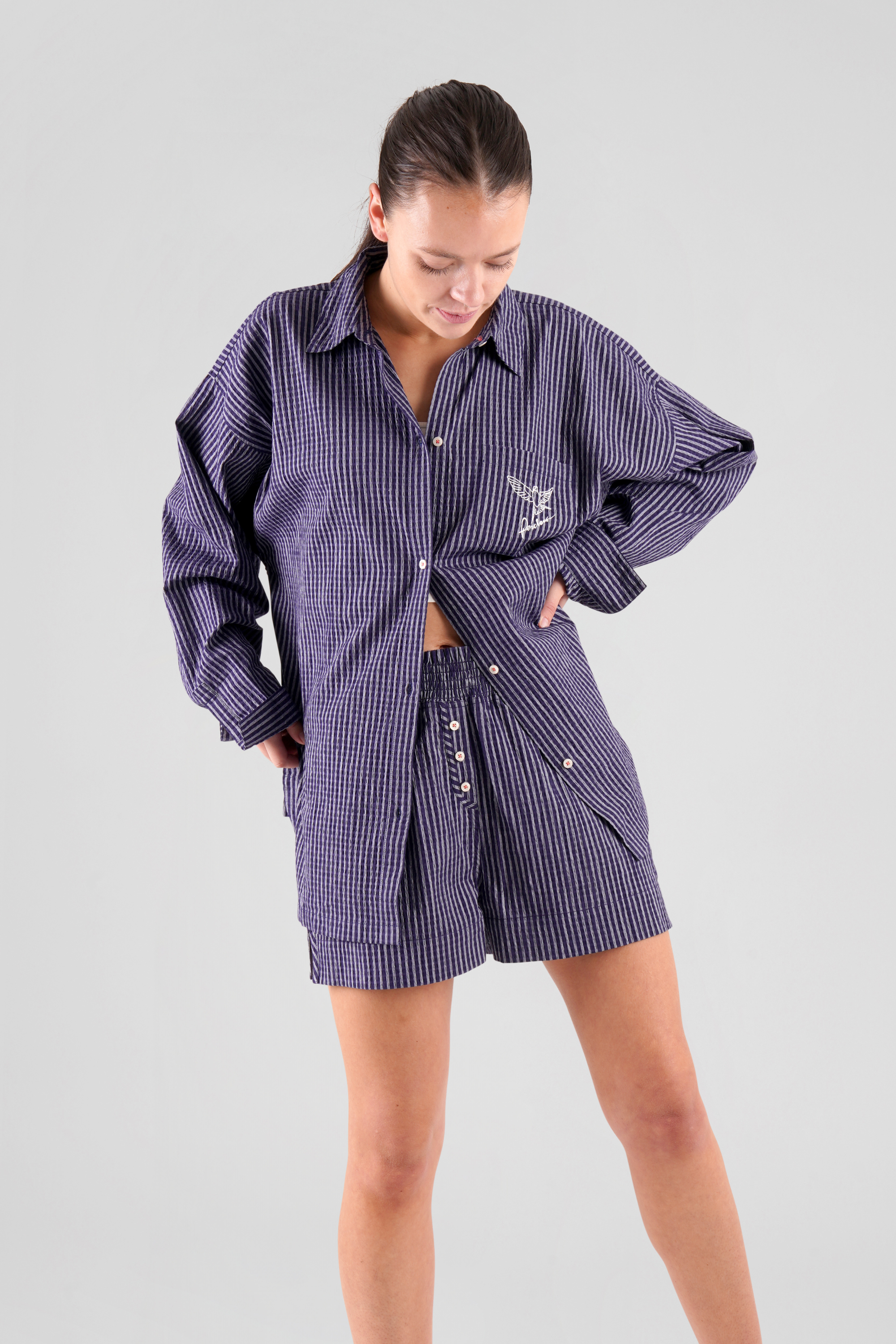 Yew striped ethical-cotton pyjama shirt - Indigo blue