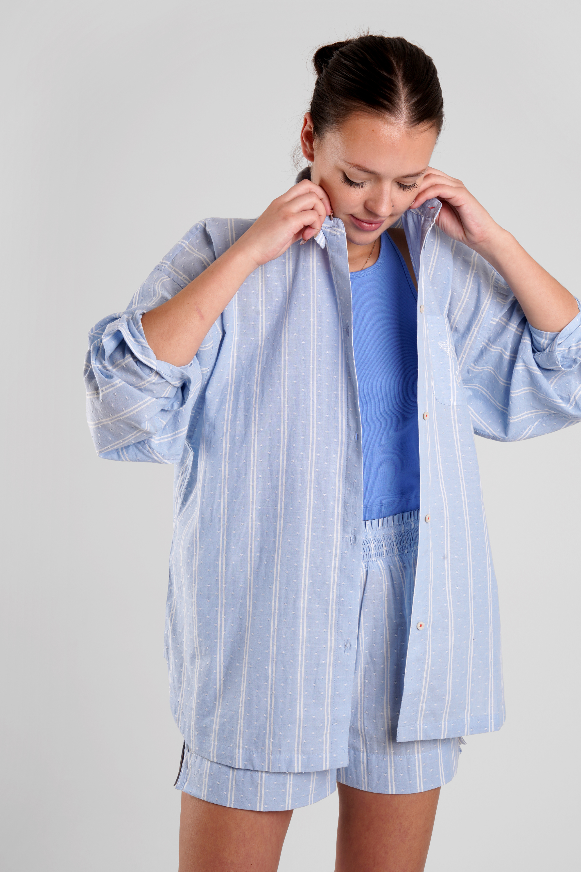 Yew stripe ethical-cotton pyjama shirt - Glacier Blue