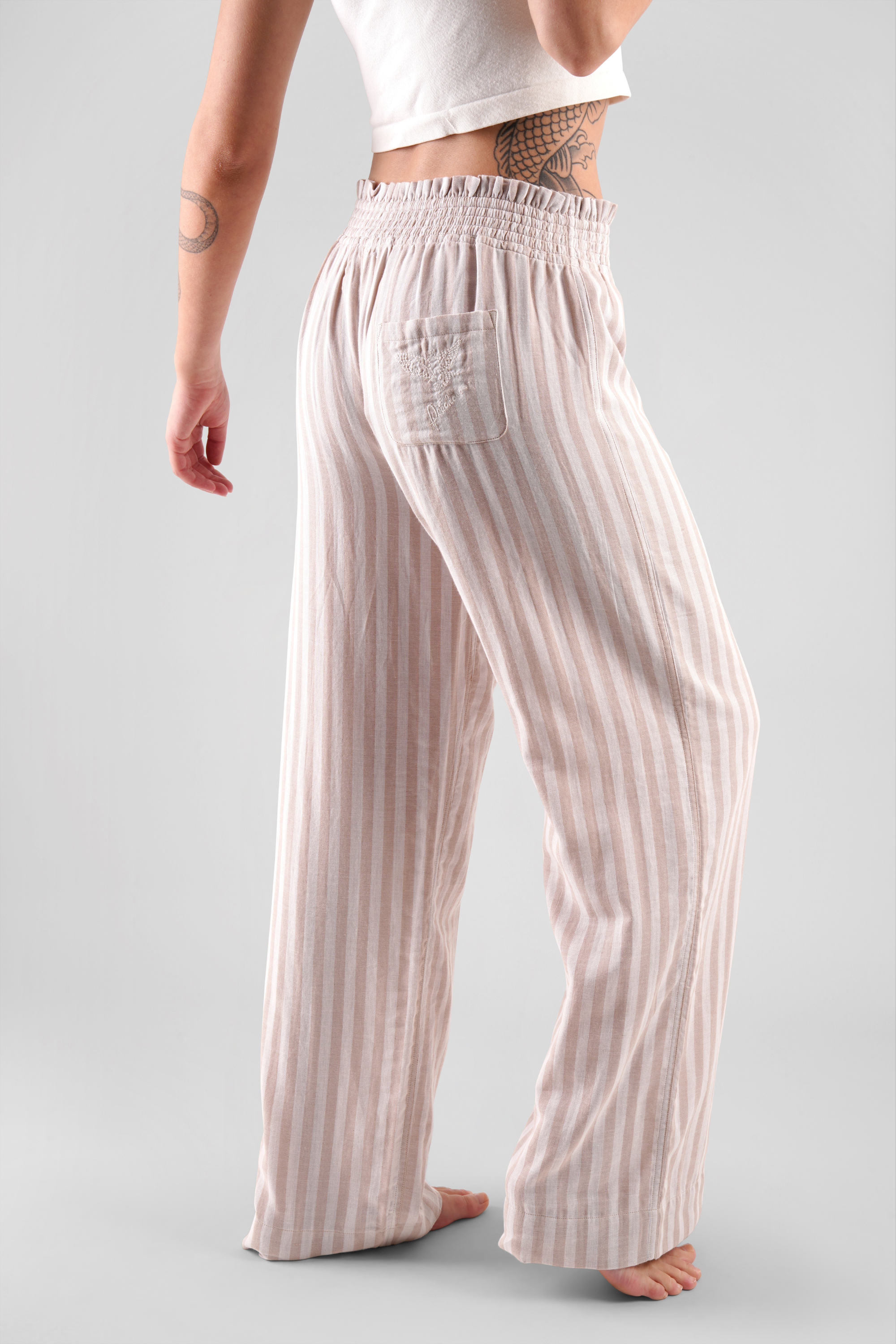 Chicory striped woven-cotton pyjama trousers - Golden Glow Beige