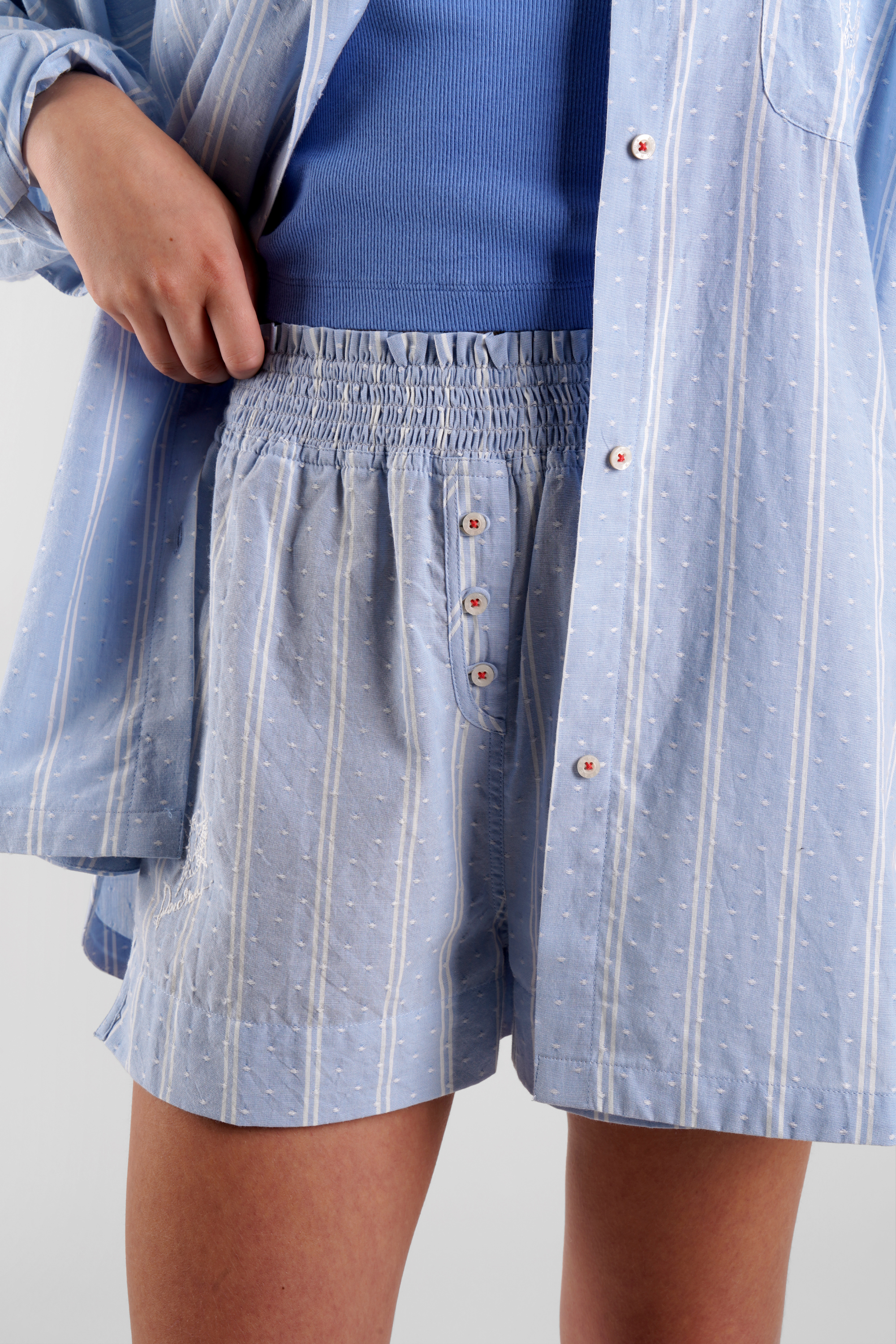 Lomandra stripe ethical-cotton pyjama shorts - Glacier Blue