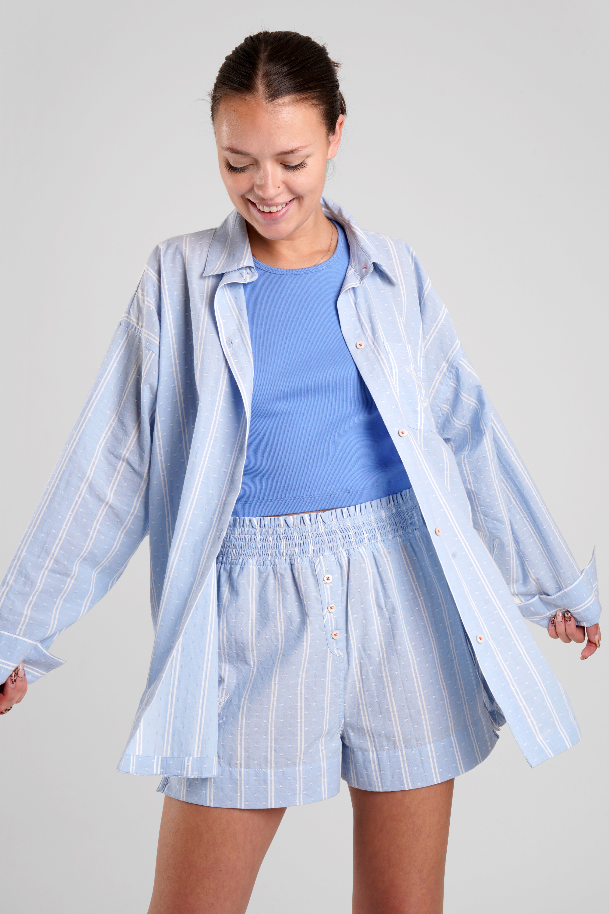 Lomandra stripe ethical-cotton pyjama shorts - Glacier Blue