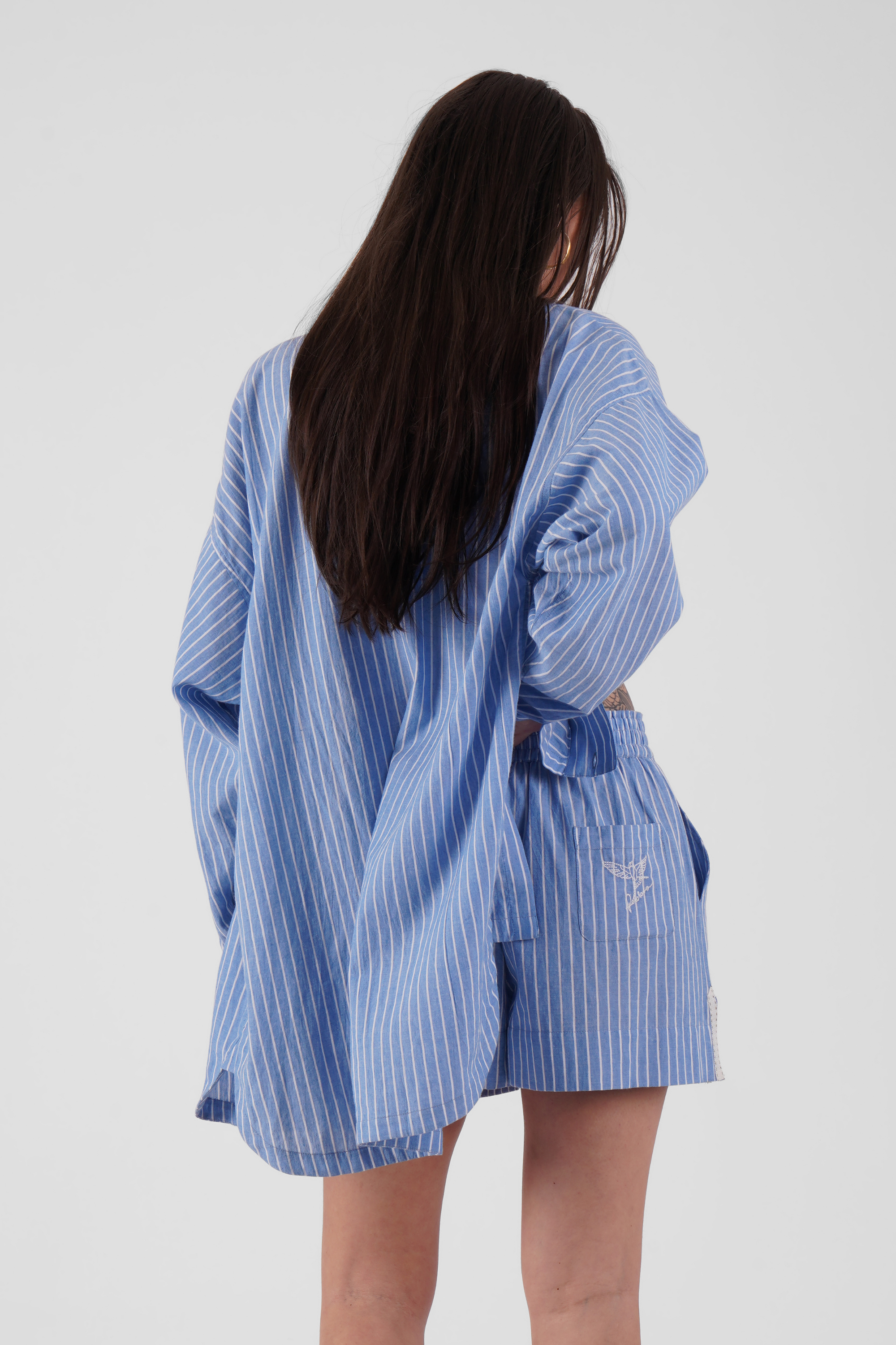 Hiba stripe ethical-cotton long line shirt - Santorini Blue