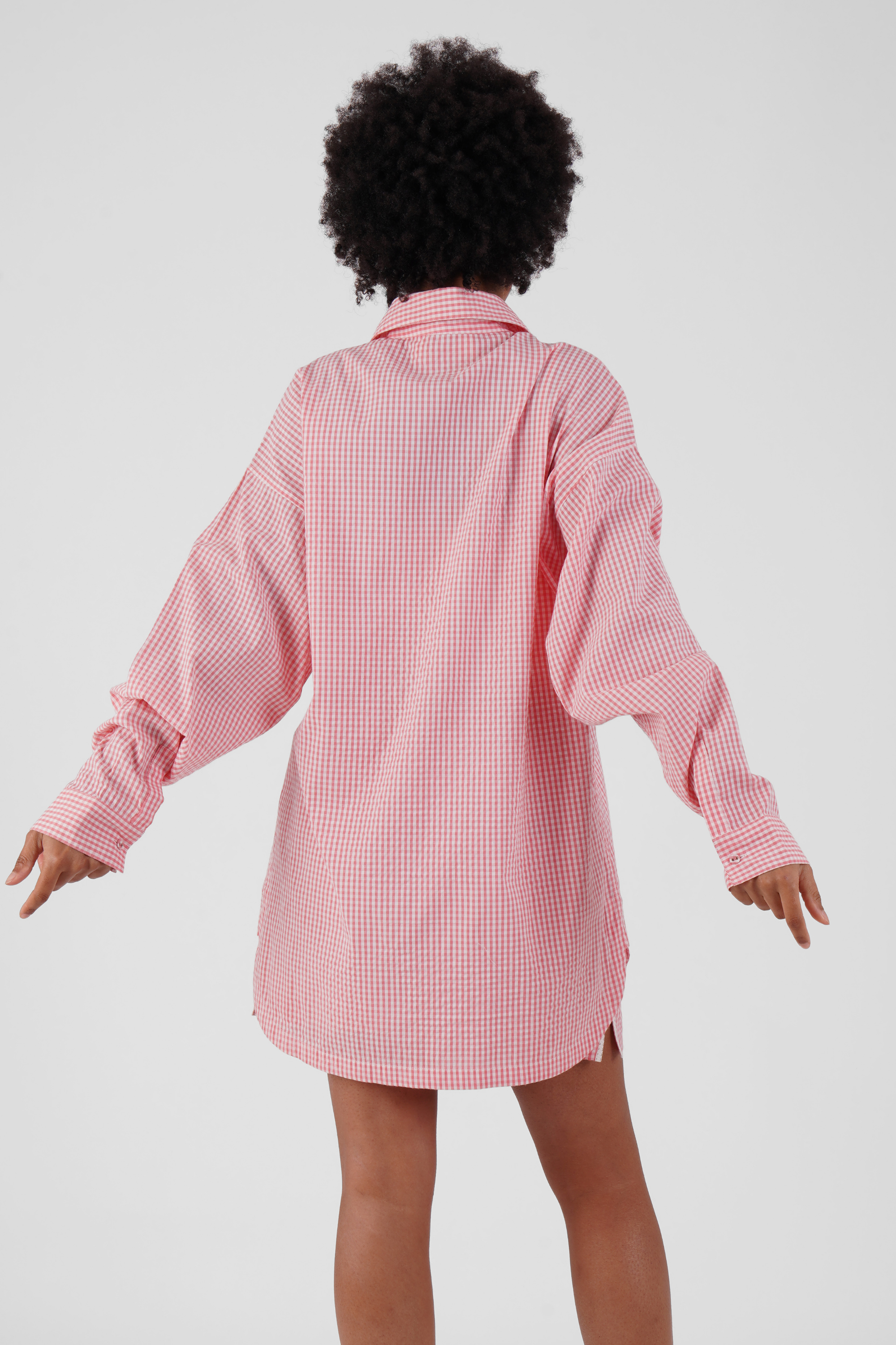 Hiba gingham ethical-cotton long line Shirt - Sunrise Pink