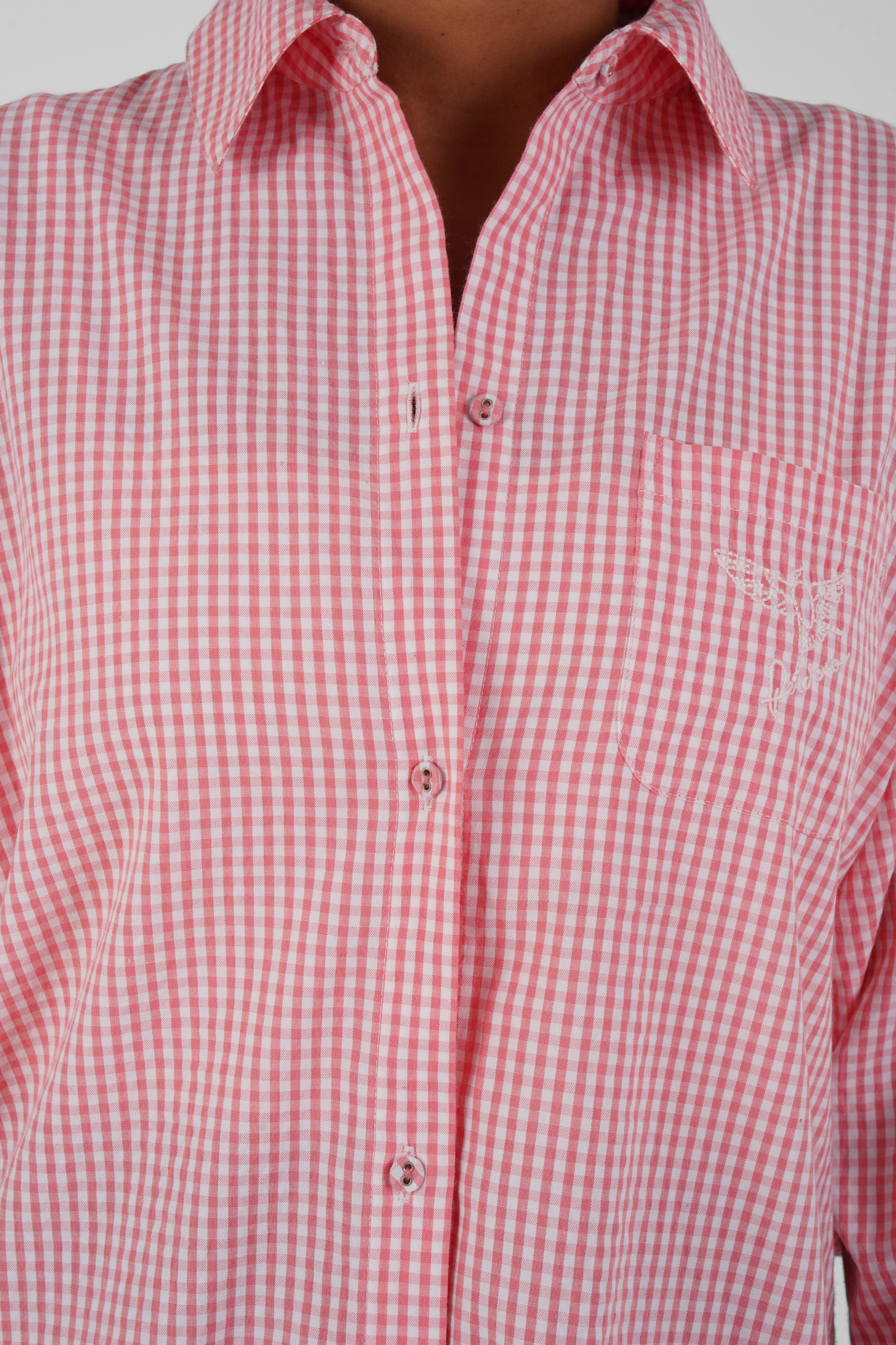 Hiba gingham ethical-cotton long line Shirt - Sunrise Pink