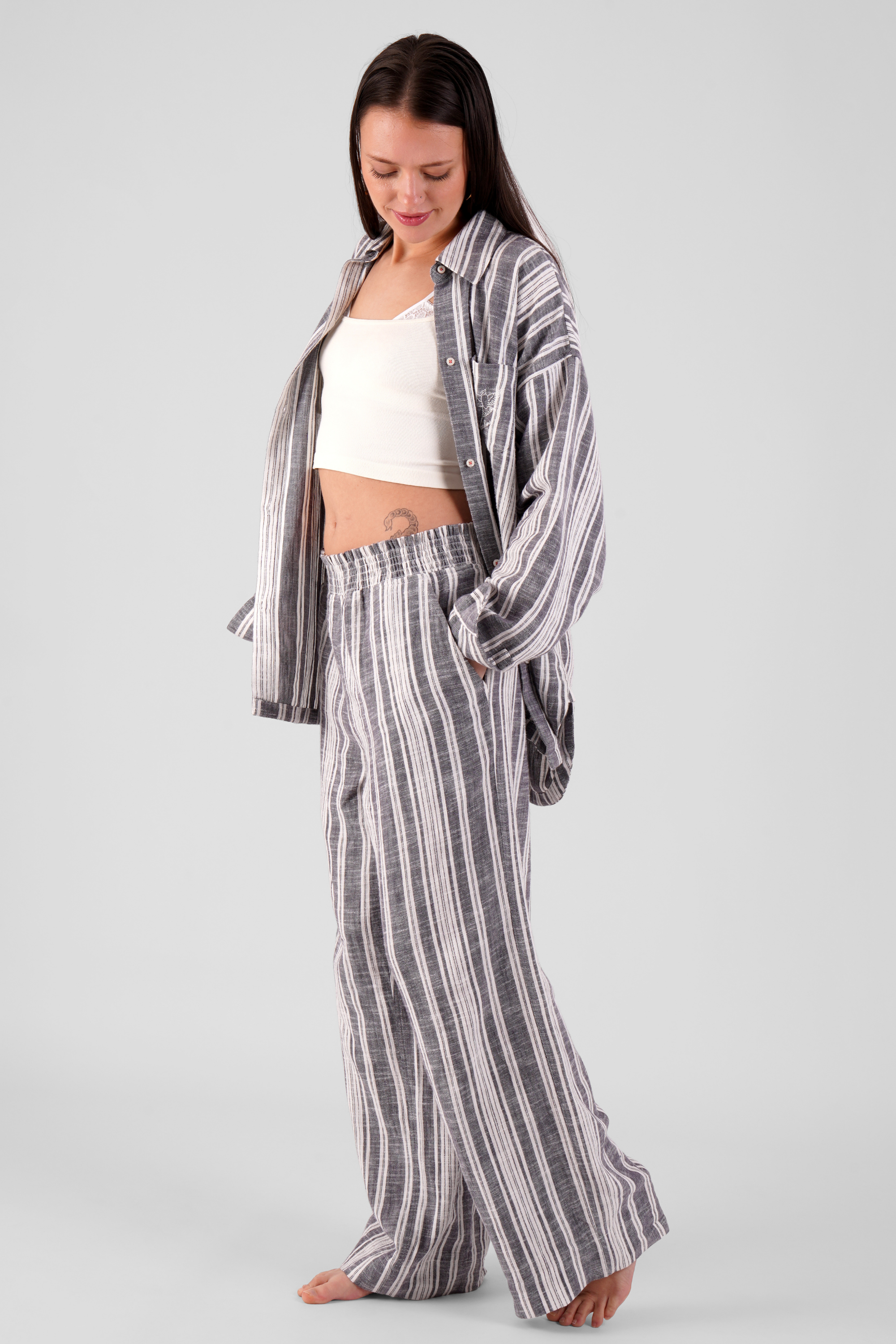 Osier multi stripe brushed ethical-cotton trousers - Dusty Blue - AVAILABLE TO DISPATCH THURSDAY 11TH DECEMBER