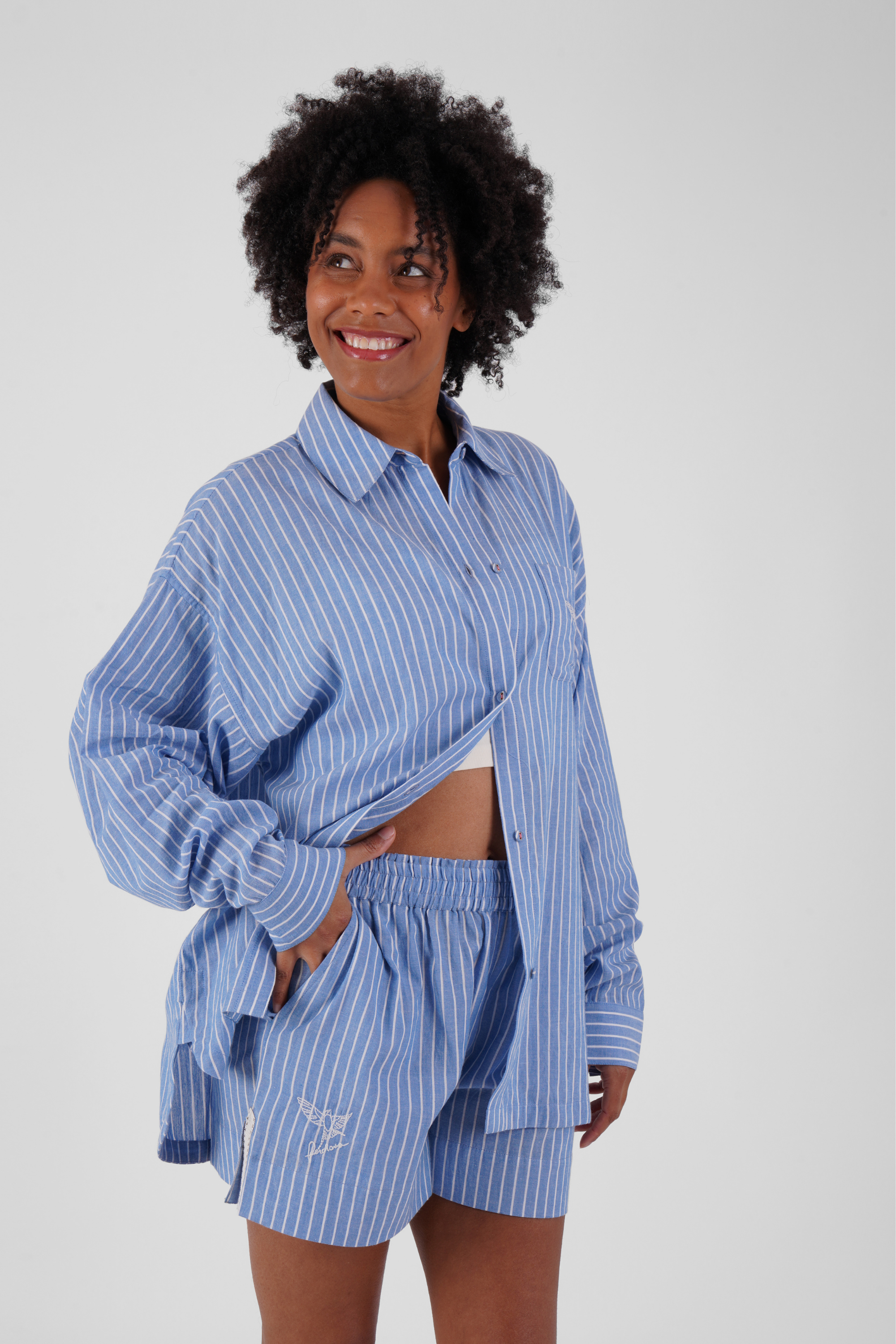 Peonie stripe ethical-cotton pyjama shorts - Santorini Blue