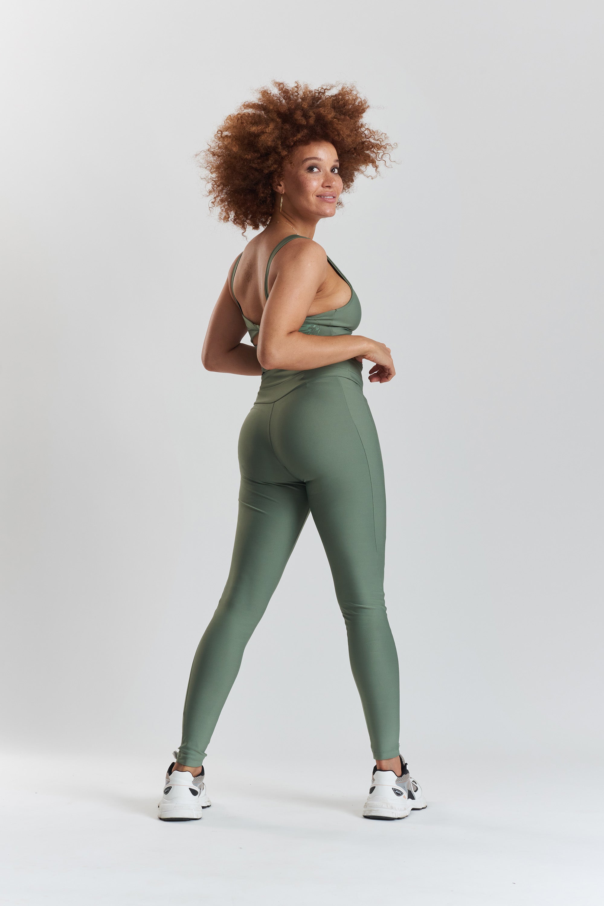 Cycad recycled-fabric performance leggings - Sea Spray Khaki
