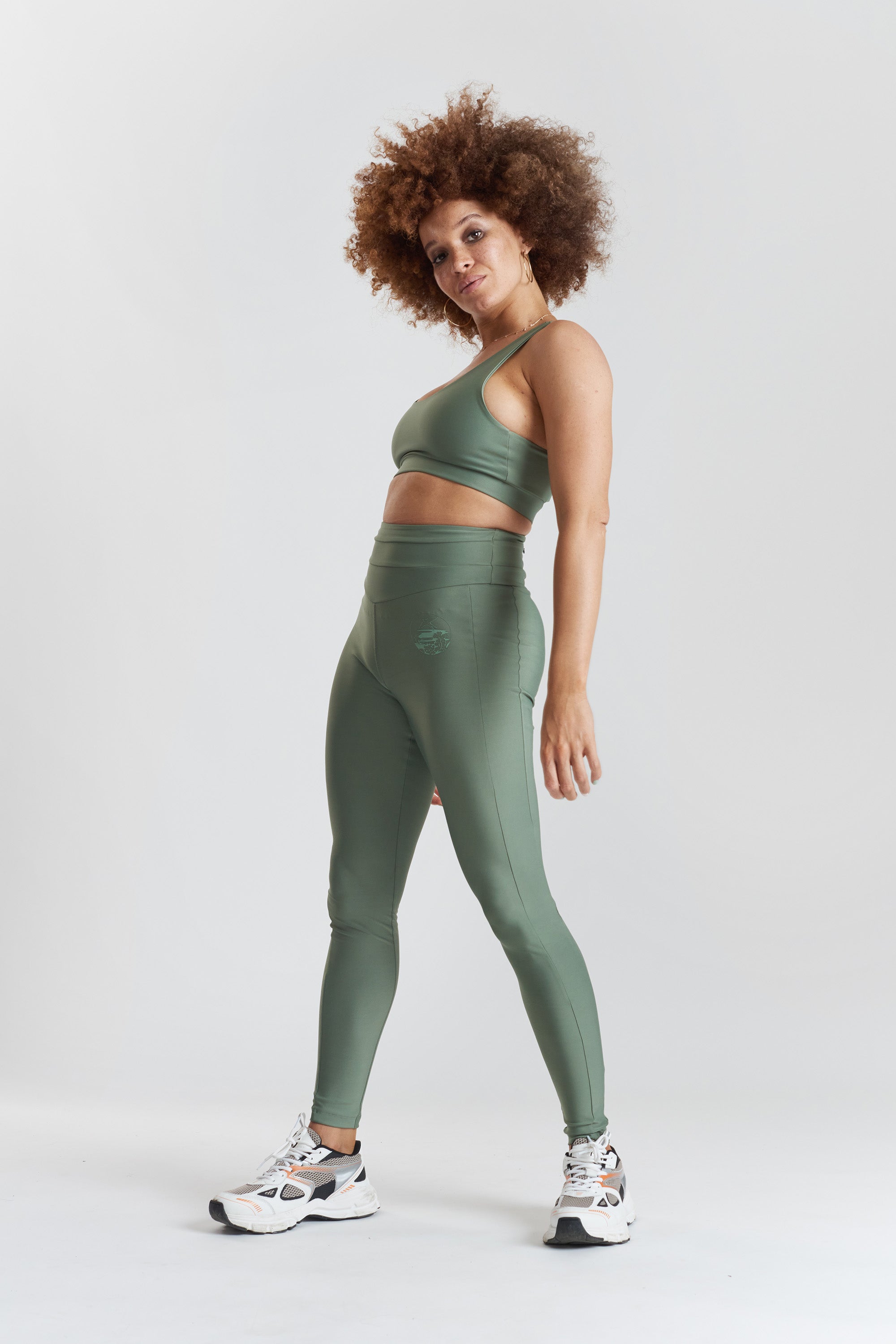 Kiku recycled performance cropped top - Sea Spray Khaki