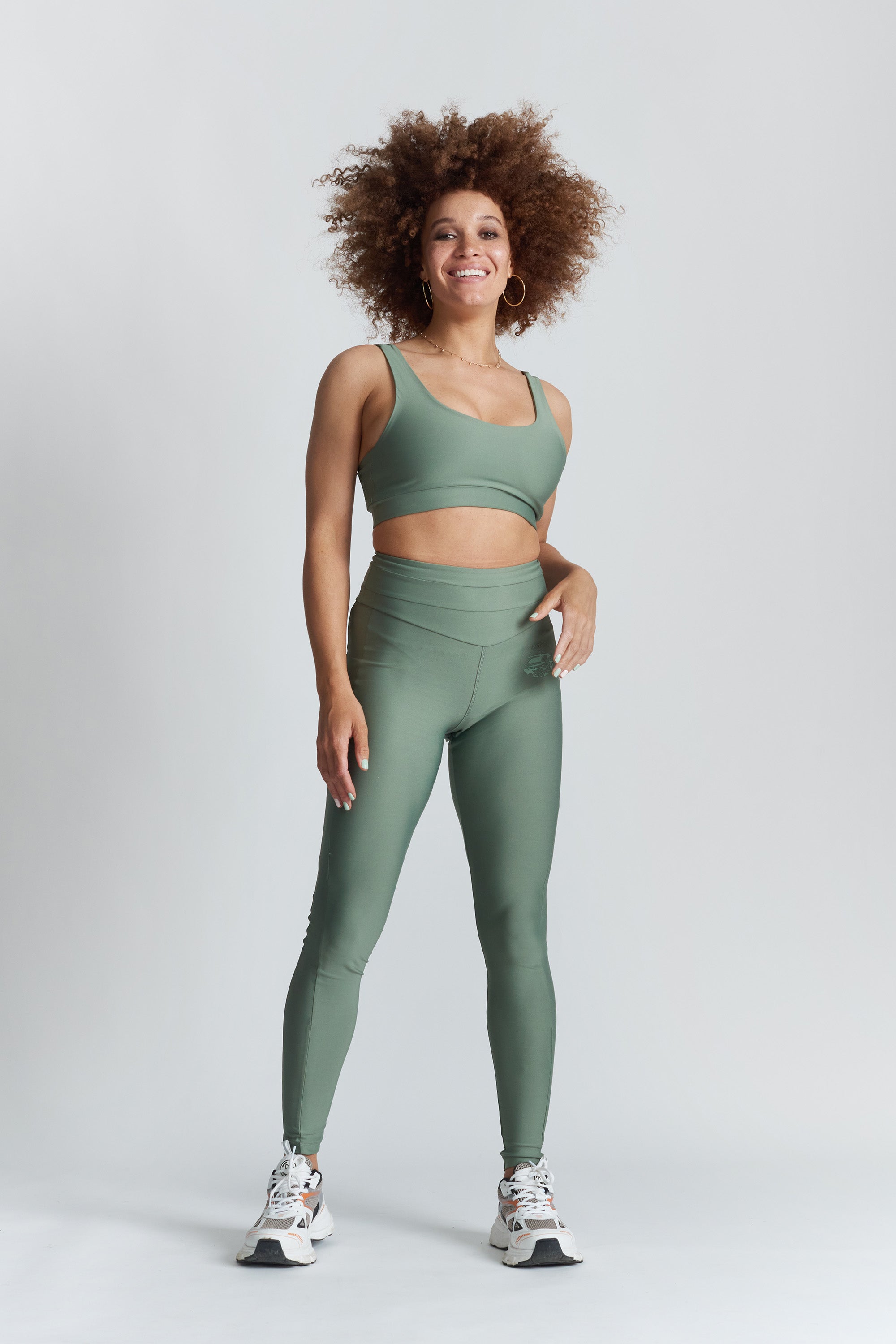 Kiku recycled performance cropped top - Sea Spray Khaki