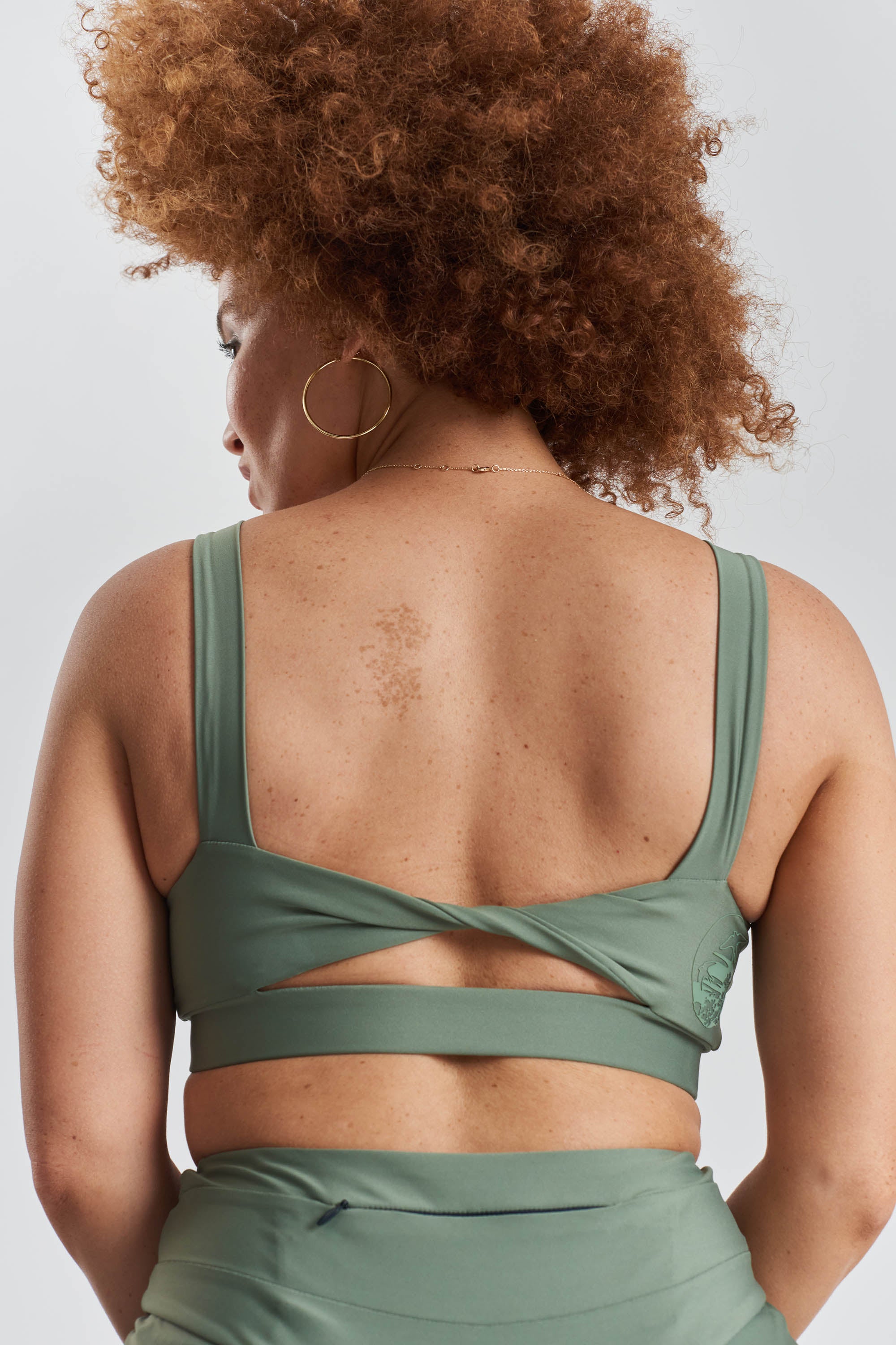 Kiku recycled performance cropped top - Sea Spray Khaki