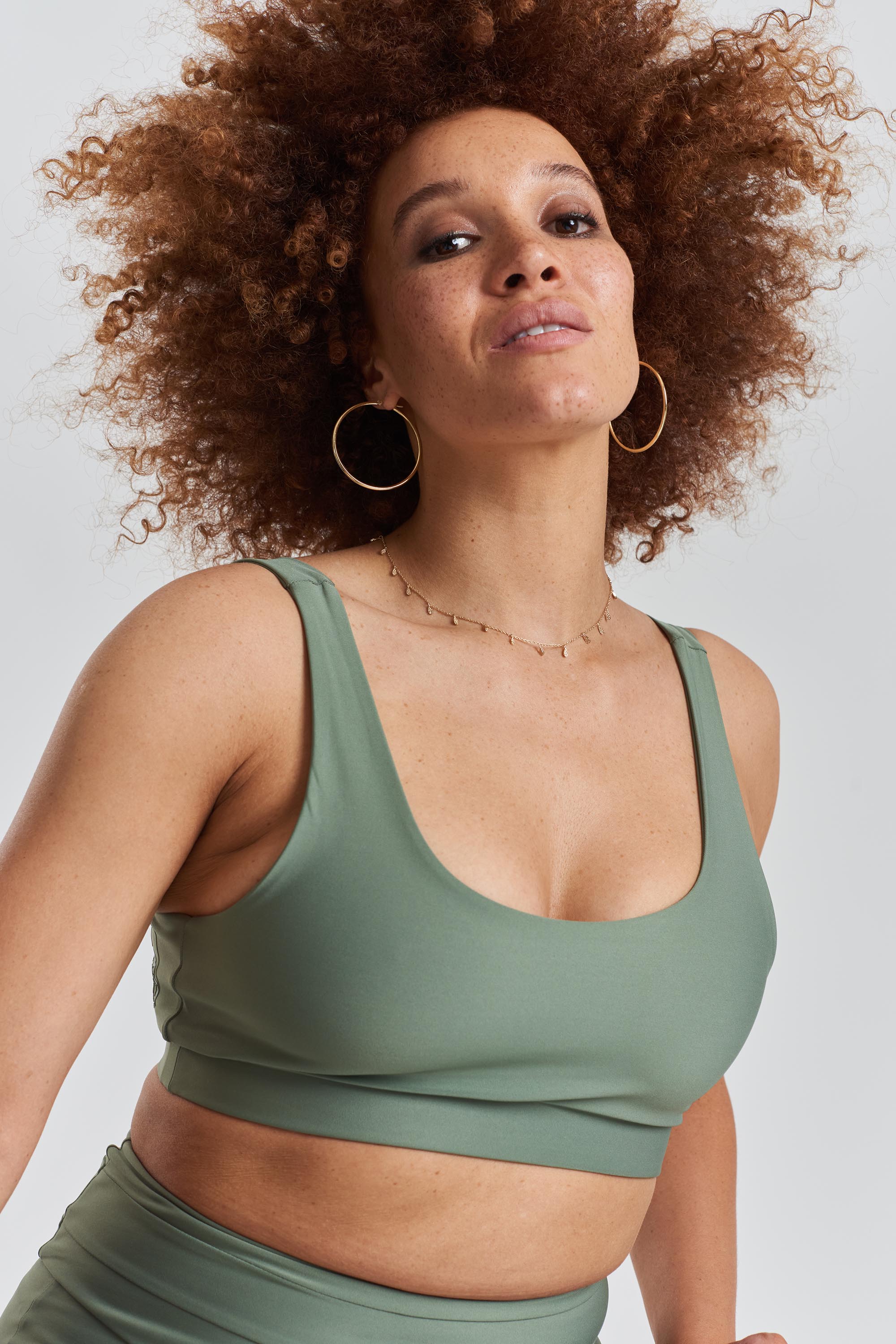 Kiku recycled performance cropped top - Sea Spray Khaki