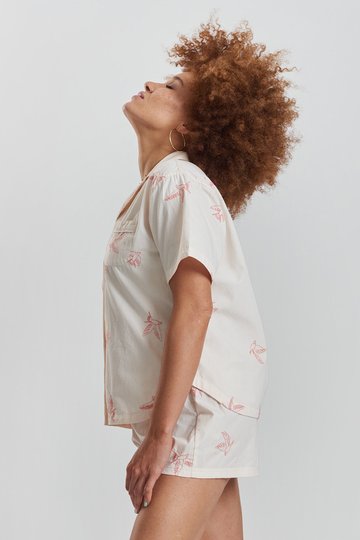 Picea embroidered ethical-cotton pyjama shirt - Shoreline Peach