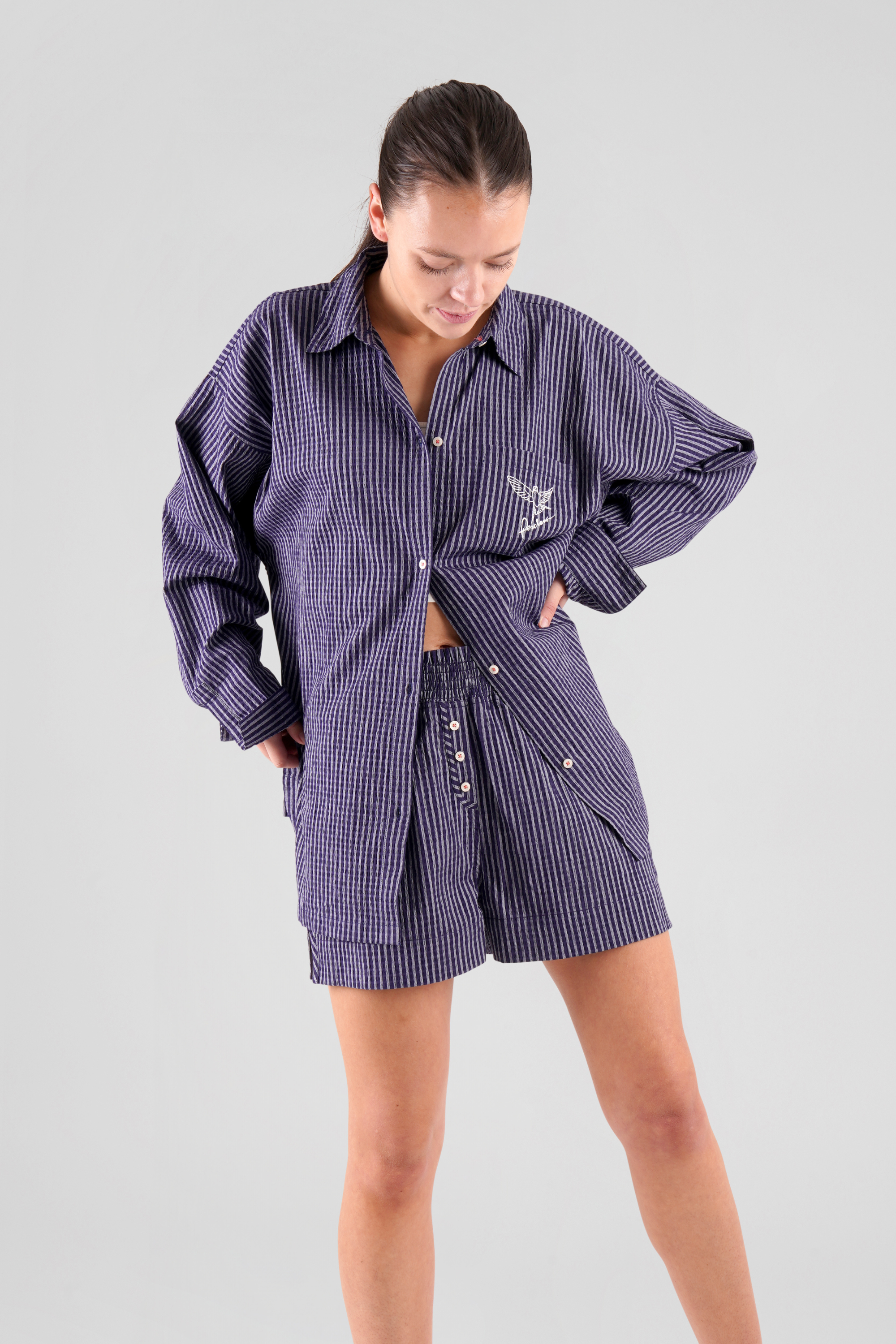 Lomandra striped ethical-cotton pyjama  shorts - Indigo blue