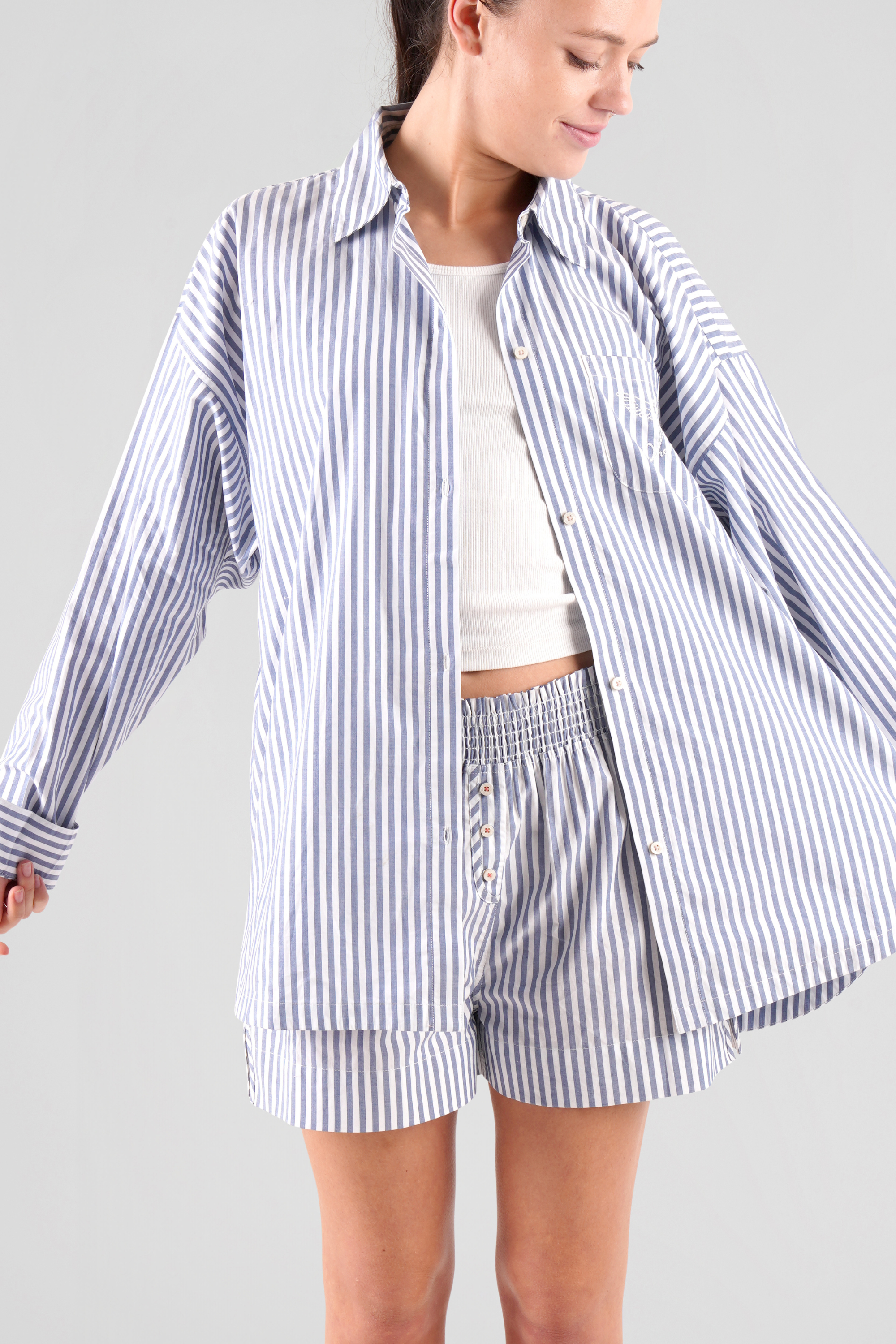 Lomandra striped ethical-cotton pyjama shorts - Oceanic Blue