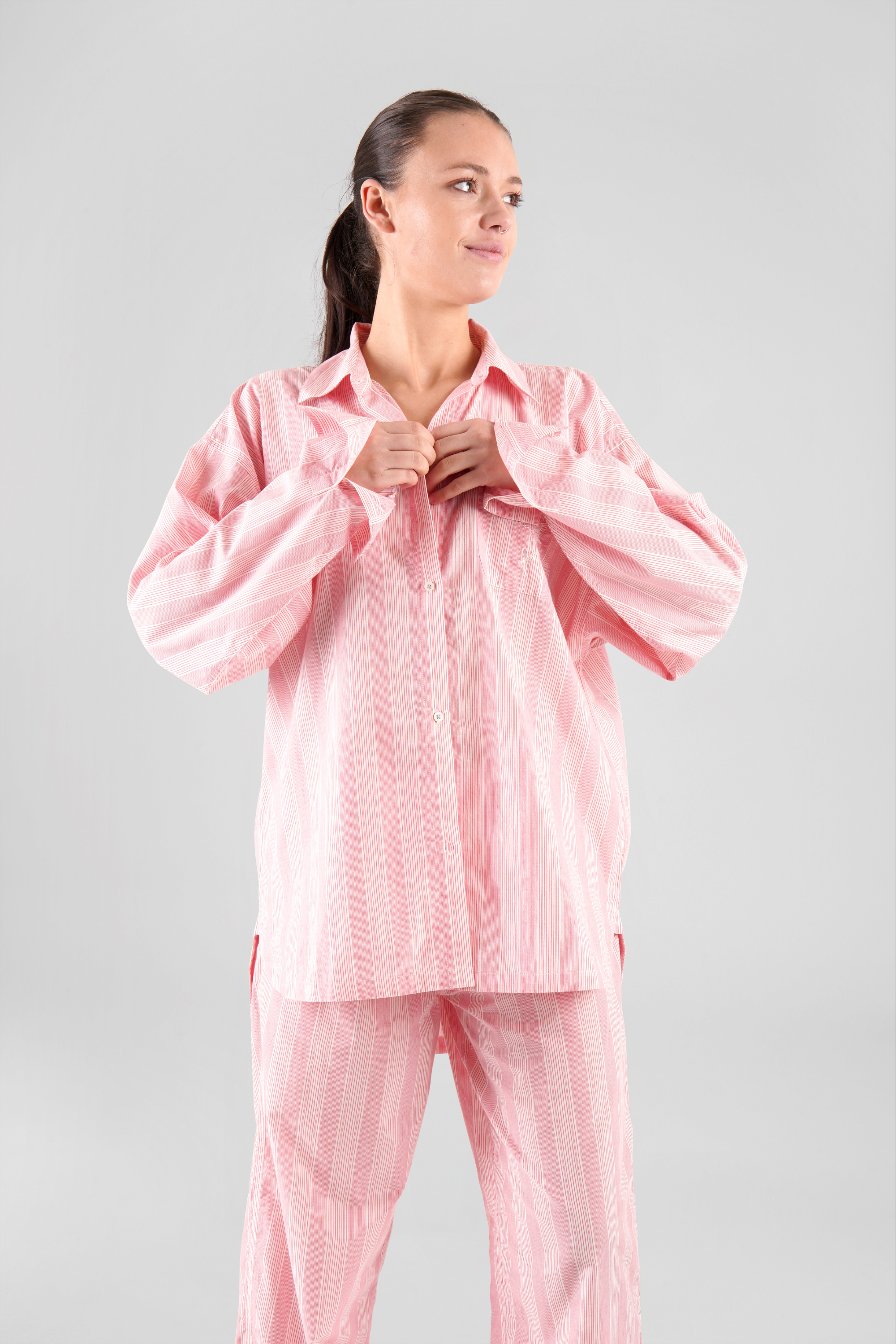 Yew striped ethical-cotton pyjama shirt - Sunset Peach