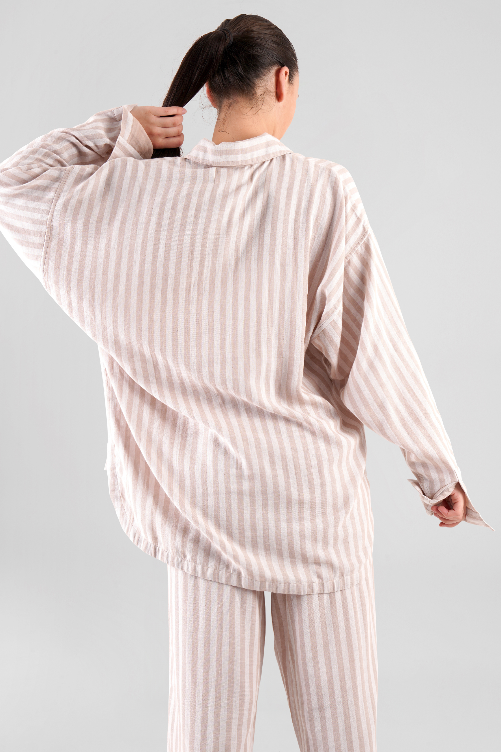 Yew striped ethical-cotton pyjama shirt - Golden Glow Beige