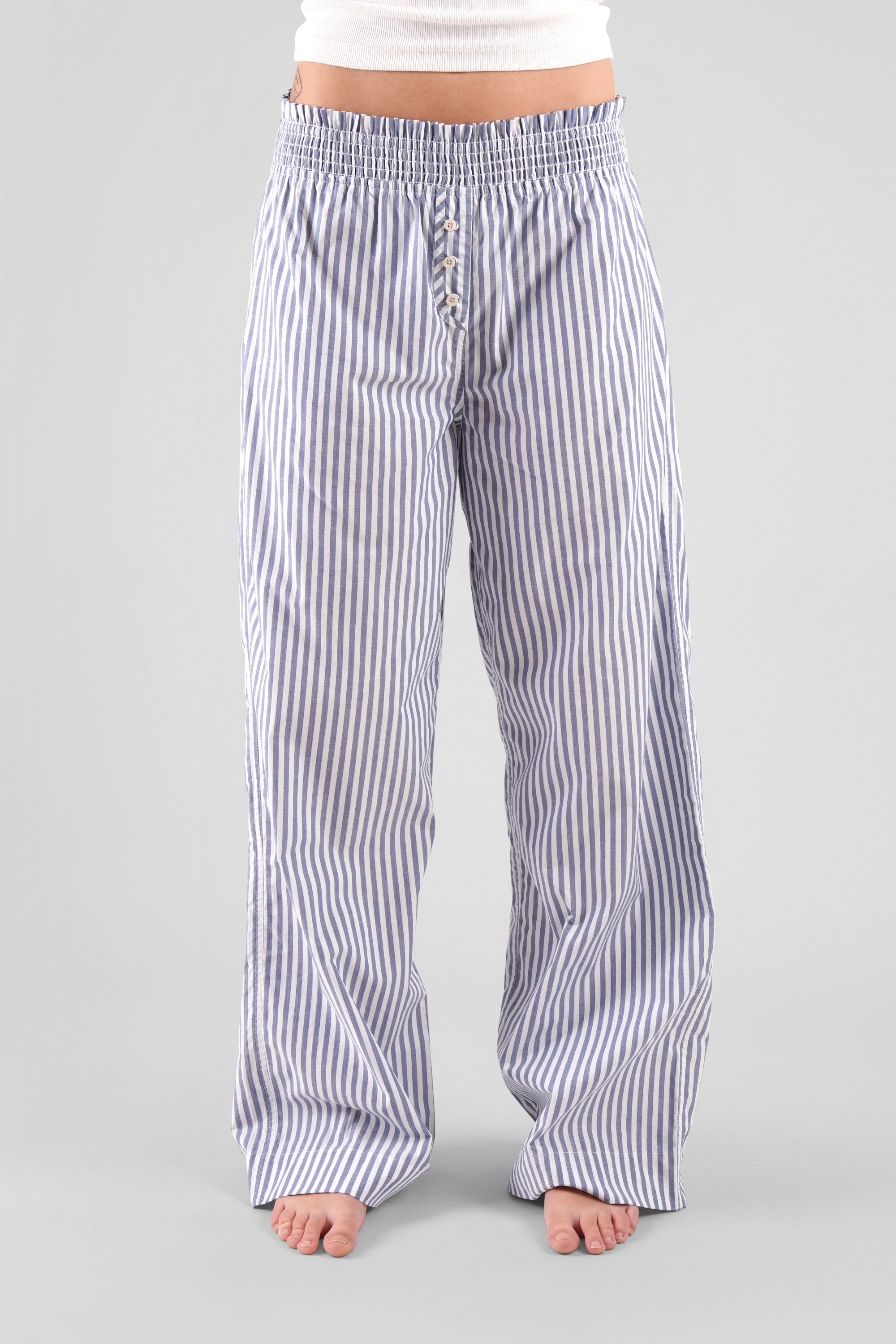 Chicory striped woven-cotton trousers - Oceanic Blue