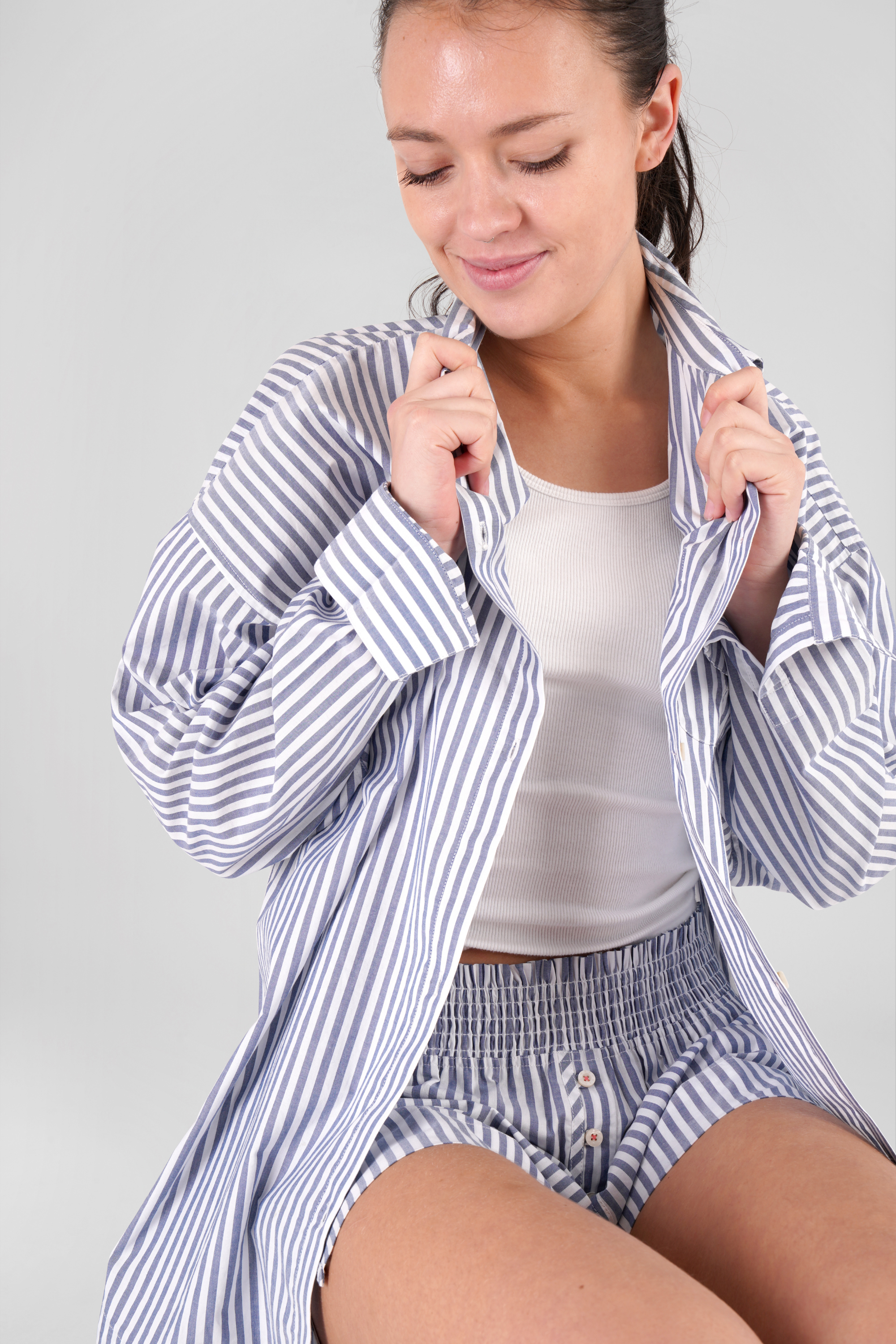 Yew striped ethical-cotton pyjama shirt - Oceanic Blue