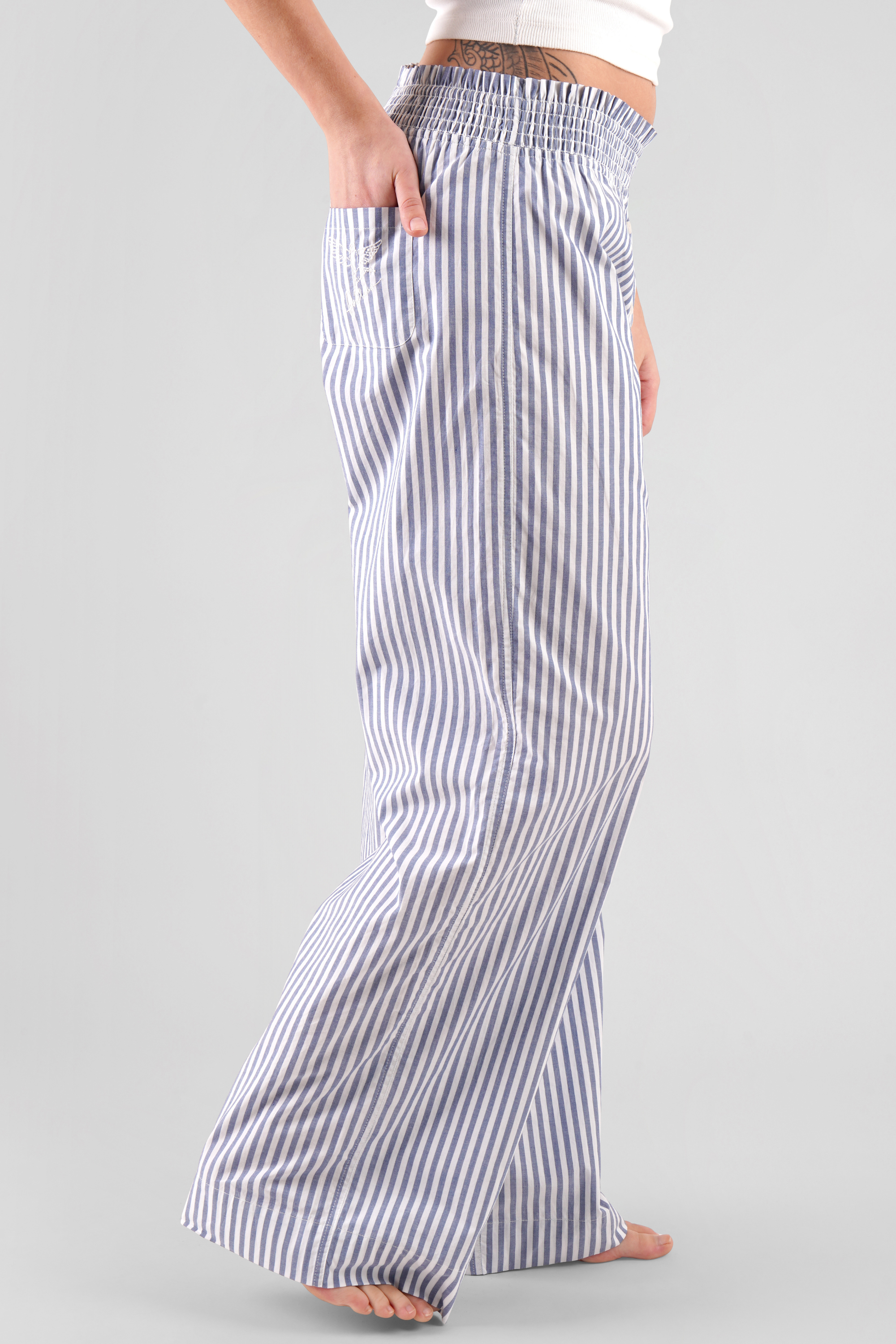 Chicory striped woven-cotton pyjama trousers - Oceanic Blue