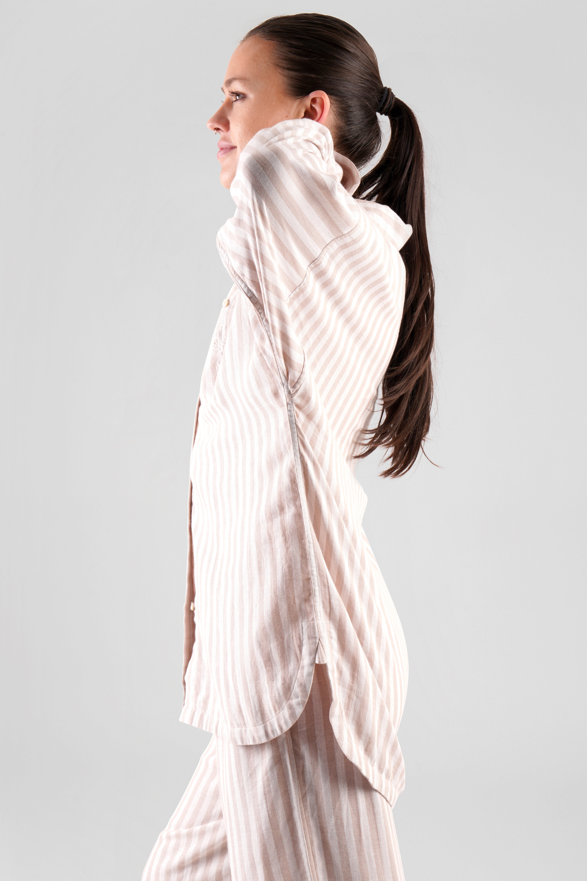 Yew striped ethical-cotton pyjama shirt - Golden Glow Beige