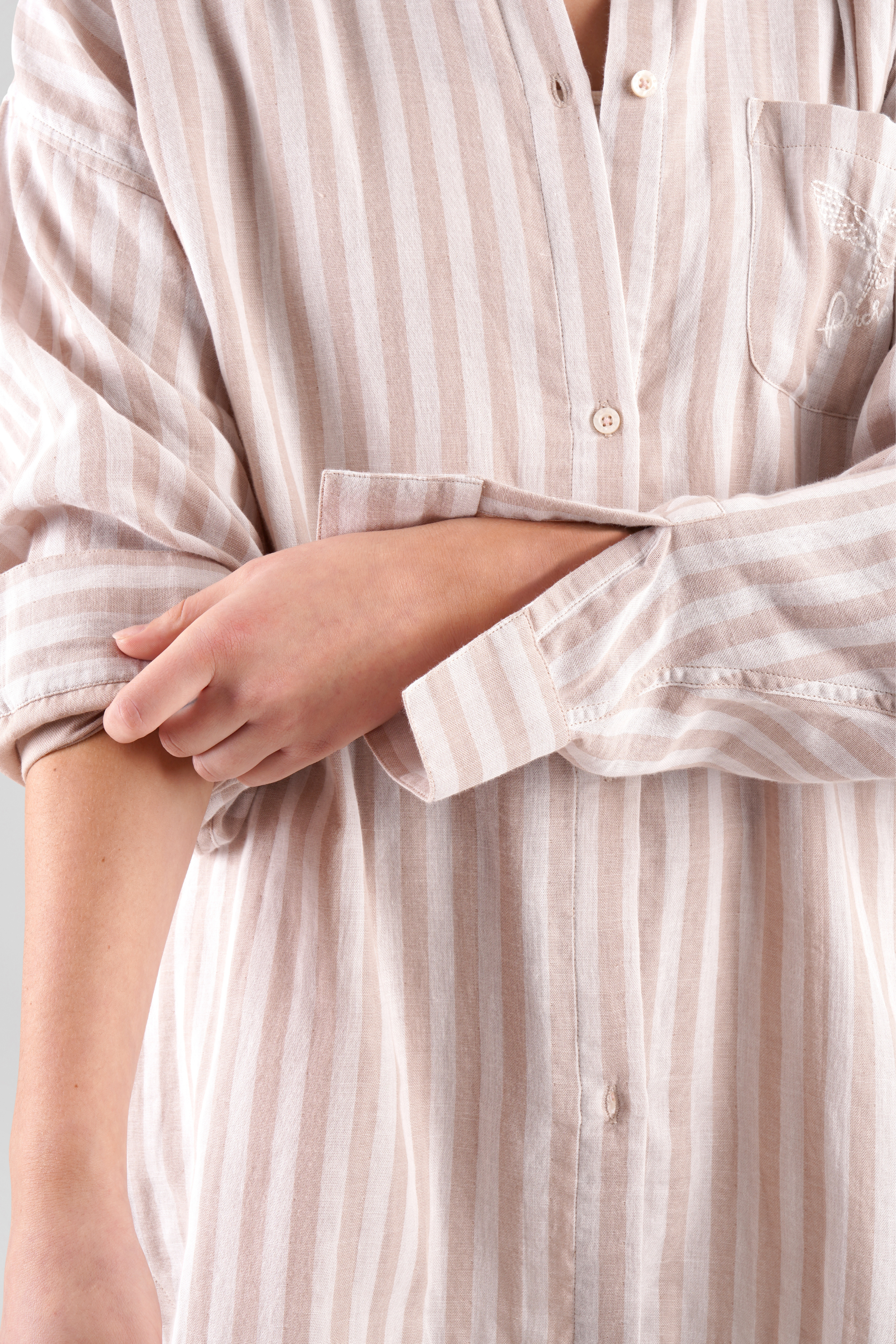 Yew striped ethical-cotton pyjama shirt - Golden Glow Beige