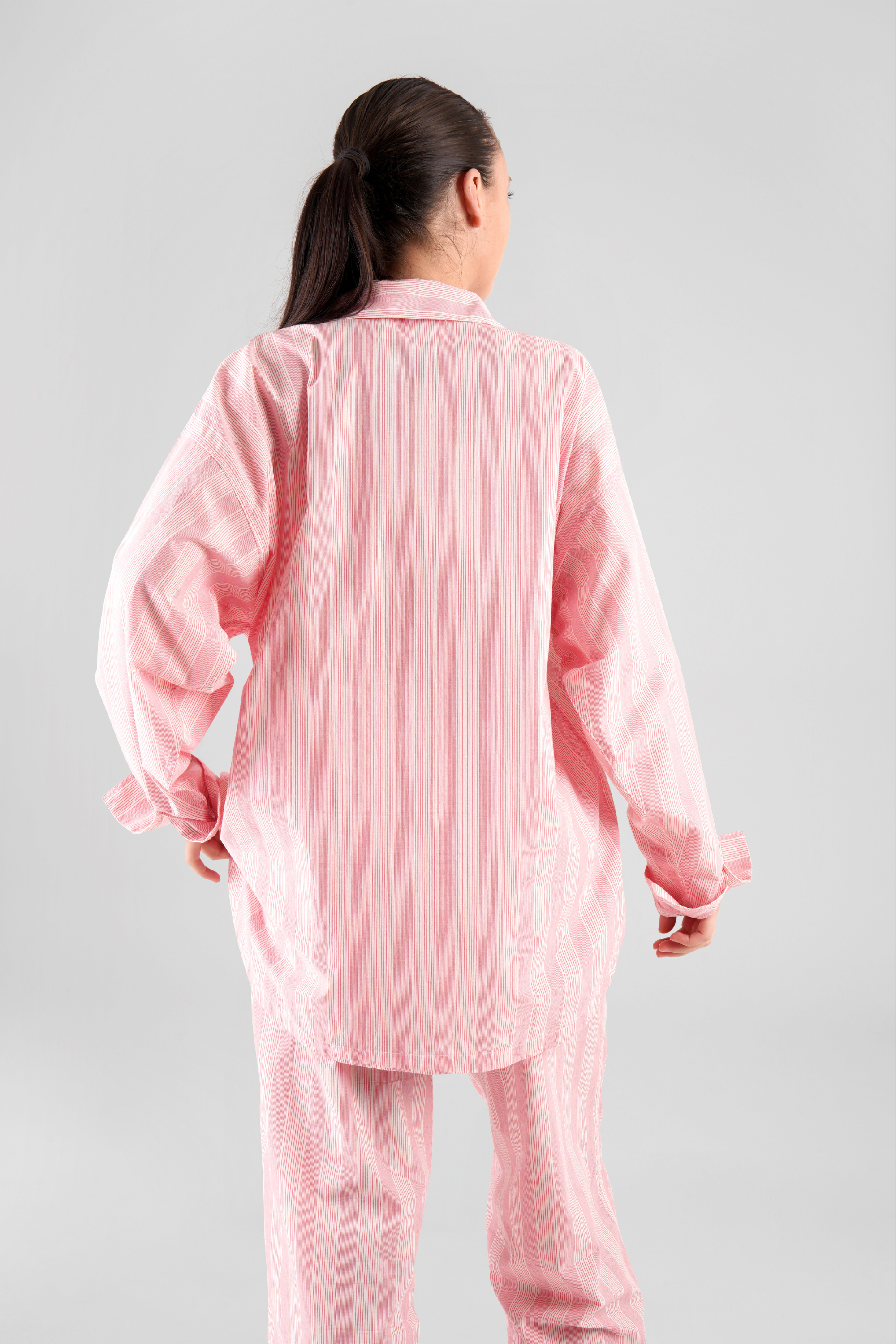 Yew striped ethical-cotton pyjama shirt - Sunset Peach