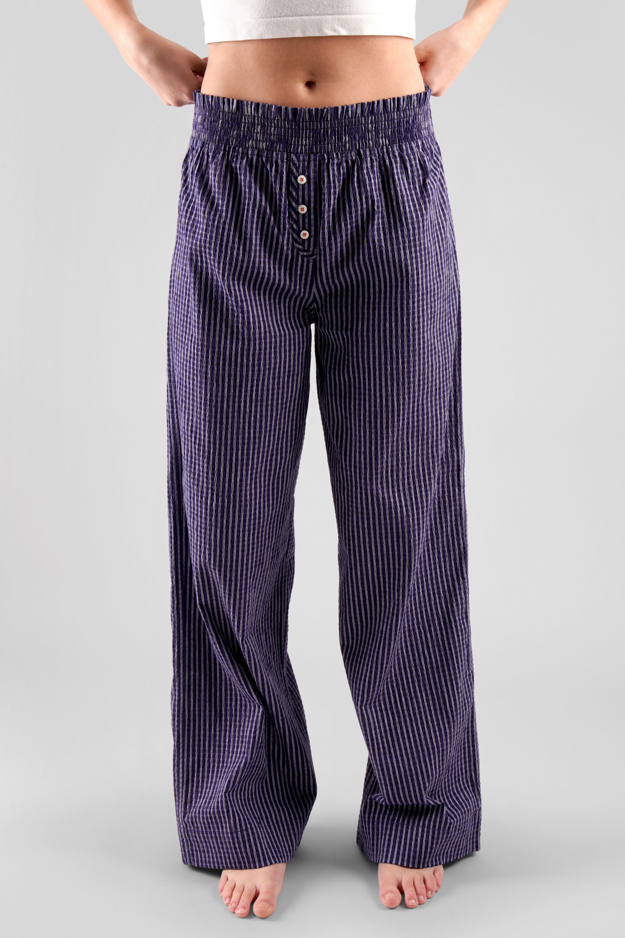 Chicory striped woven-cotton trousers - Indigo blue