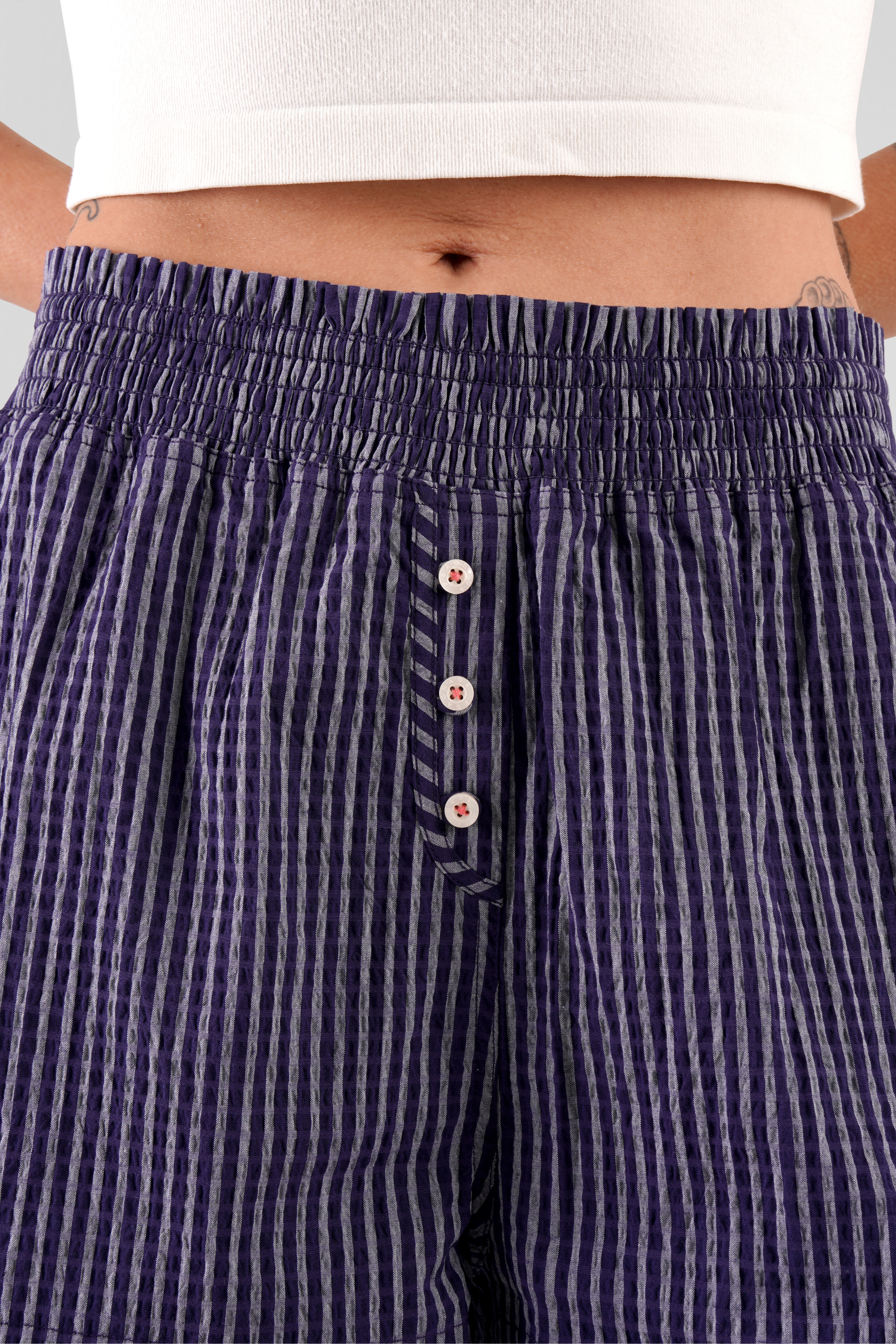 Lomandra striped ethical-cotton pyjama  shorts - Indigo blue