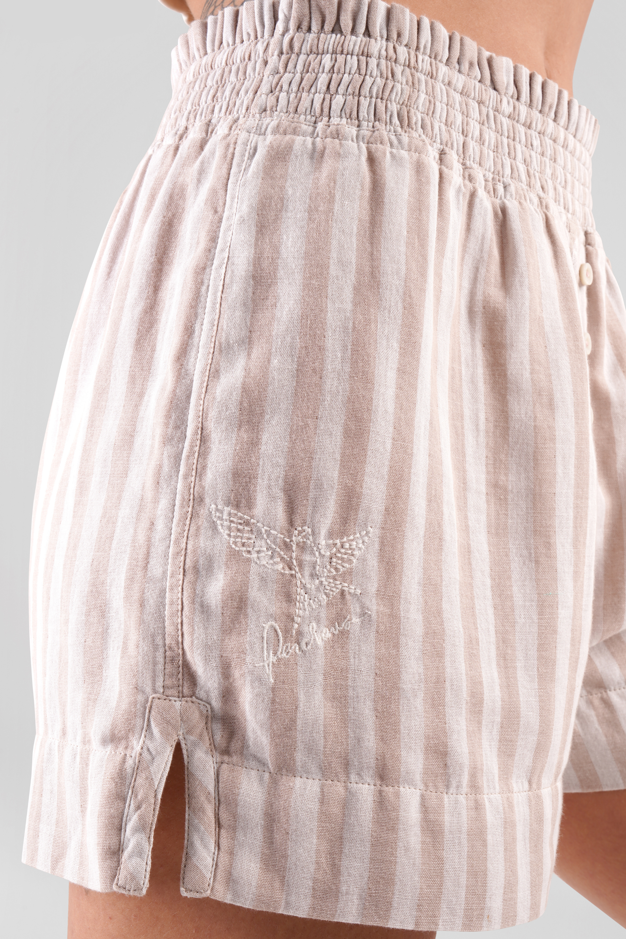 Lomandra striped ethical-cotton pyjama shorts - Golden Glow Beige