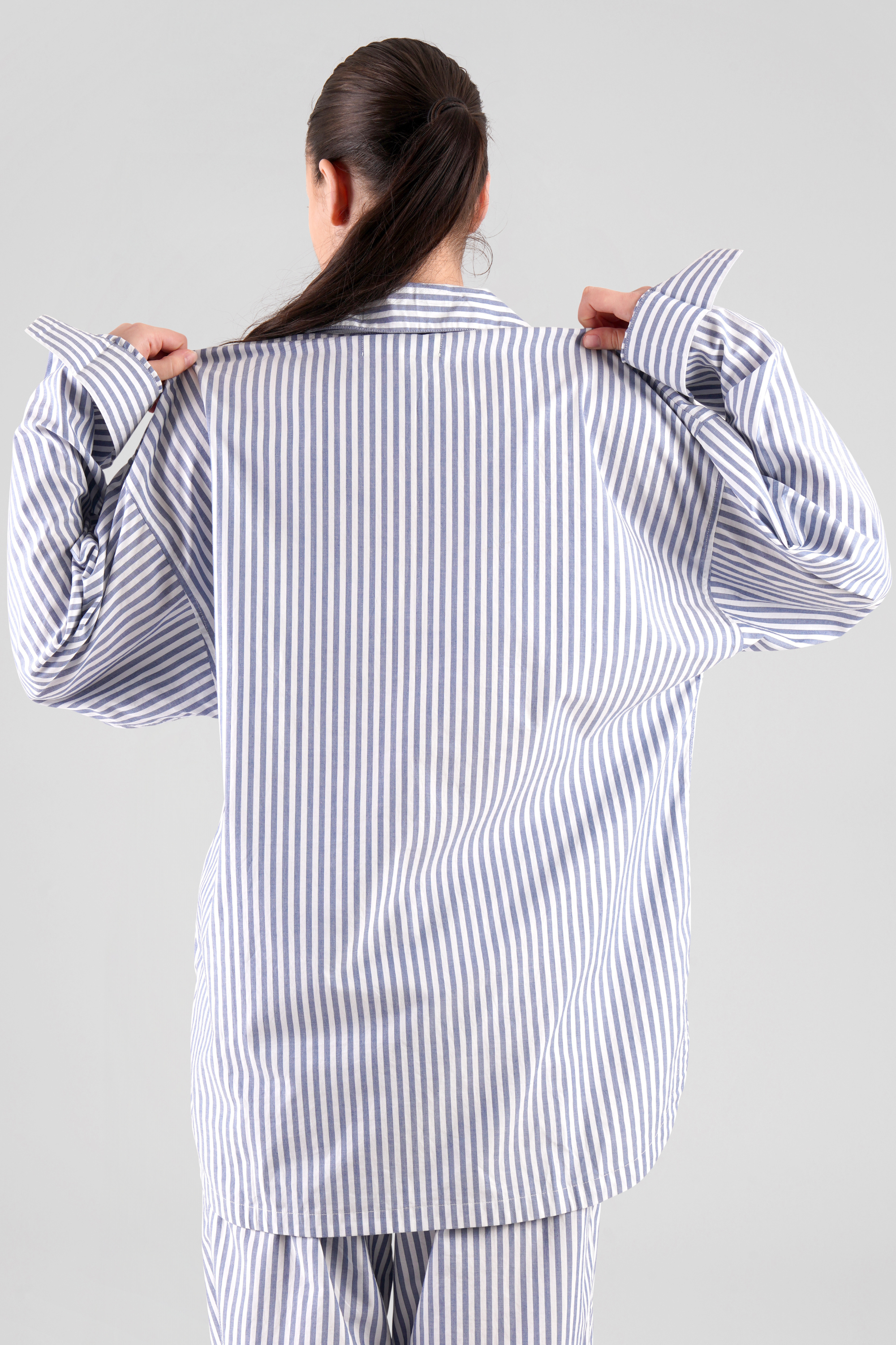 Yew striped ethical-cotton shirt - Oceanic Blue