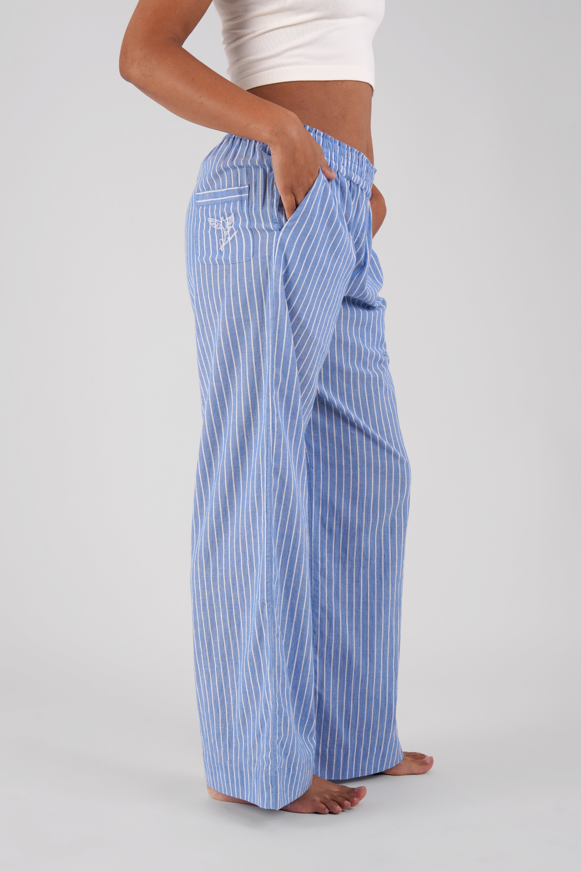 Camellia stripe ethical-cotton pyjama trouser - Santorini Blue