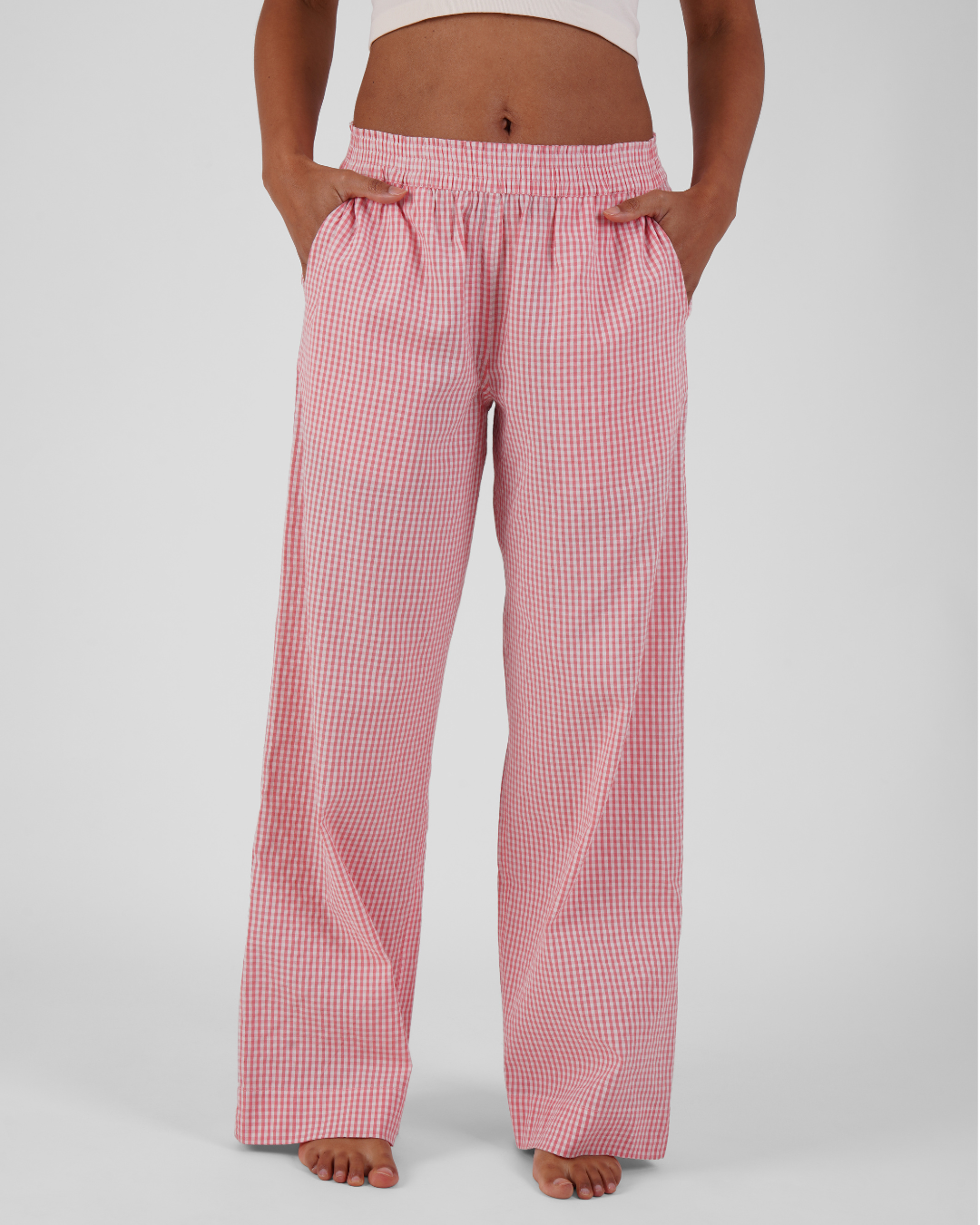 Camellia gingham ethical-cotton pyjama trouser - Sunrise Pink