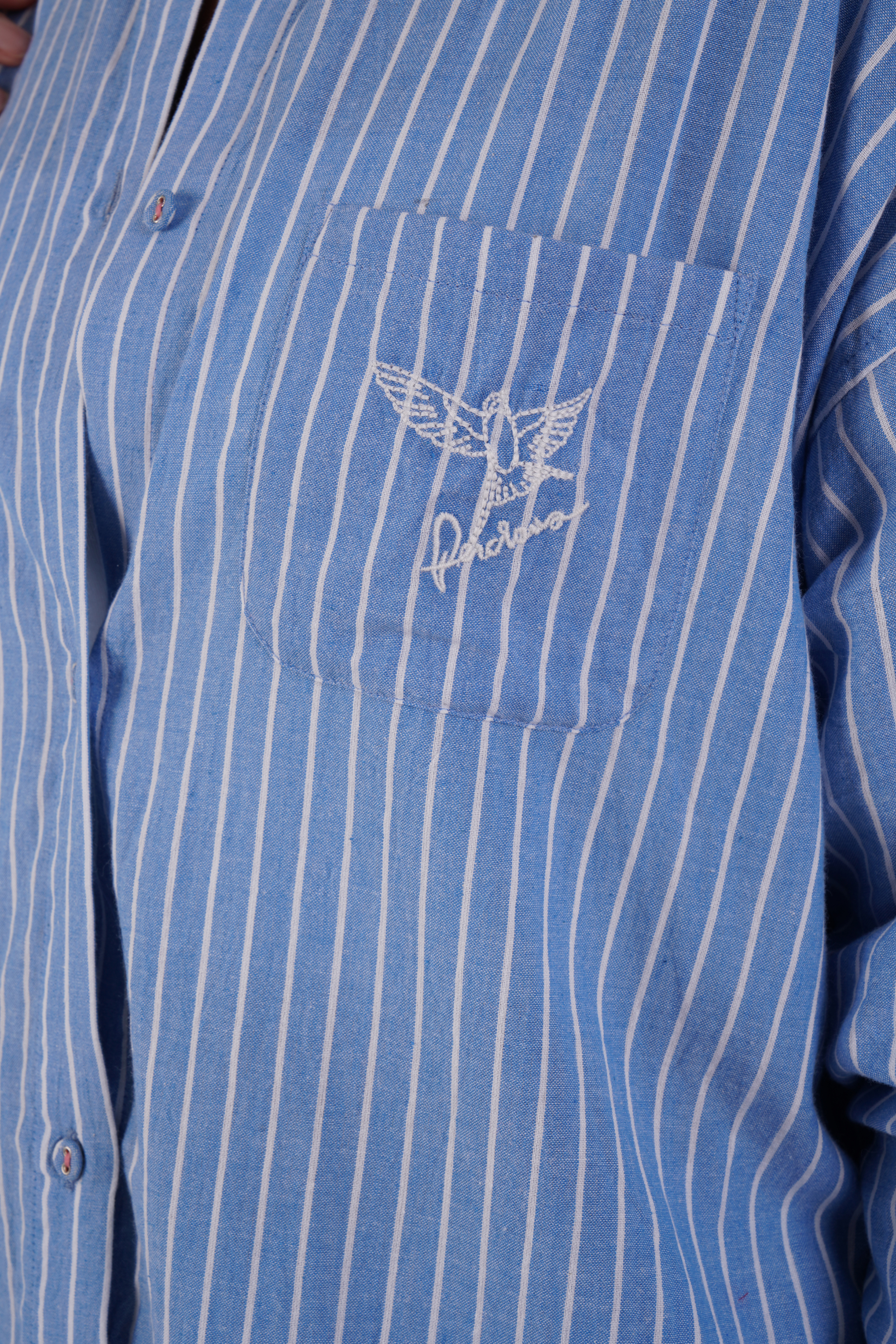 Hiba stripe ethical-cotton long line shirt - Santorini Blue