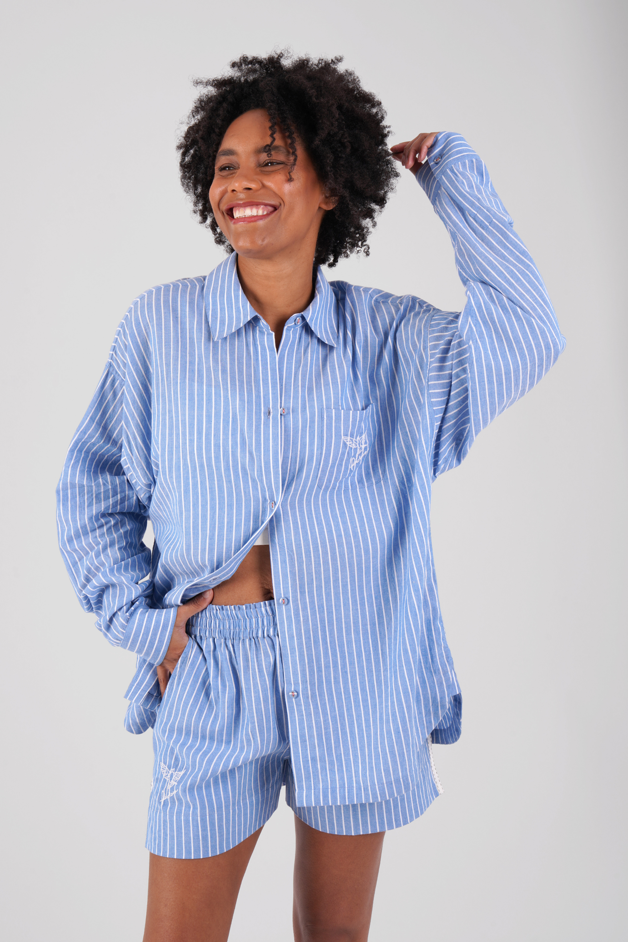 Momo stripe ethical-cotton long sleeve shirt - Santorini Blue