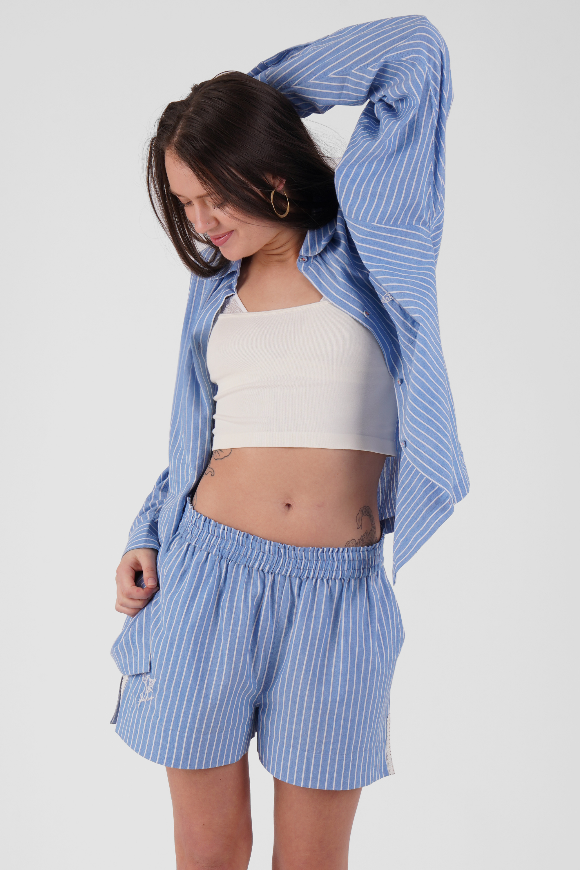 Peonie stripe ethical-cotton pyjama shorts - Santorini Blue 
