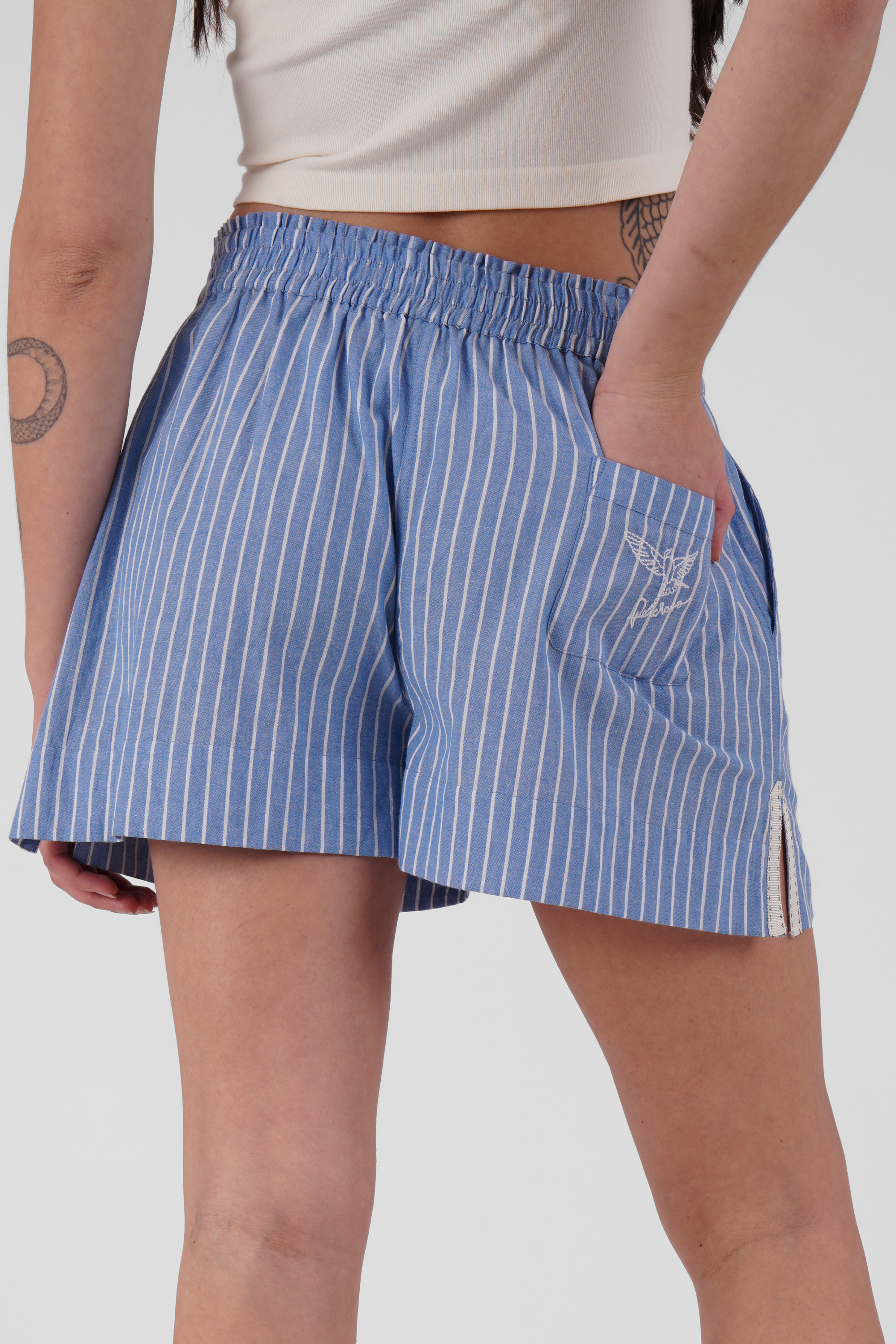 Peonie stripe ethical-cotton pyjama shorts - Santorini Blue 