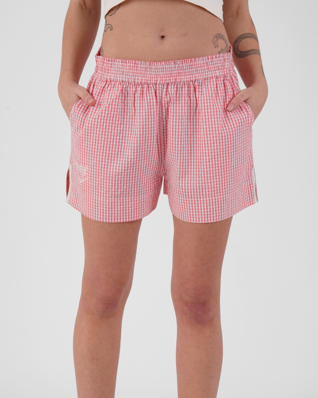 Peonie gingham ethical-cotton pyjama shorts - Sunrise Pink