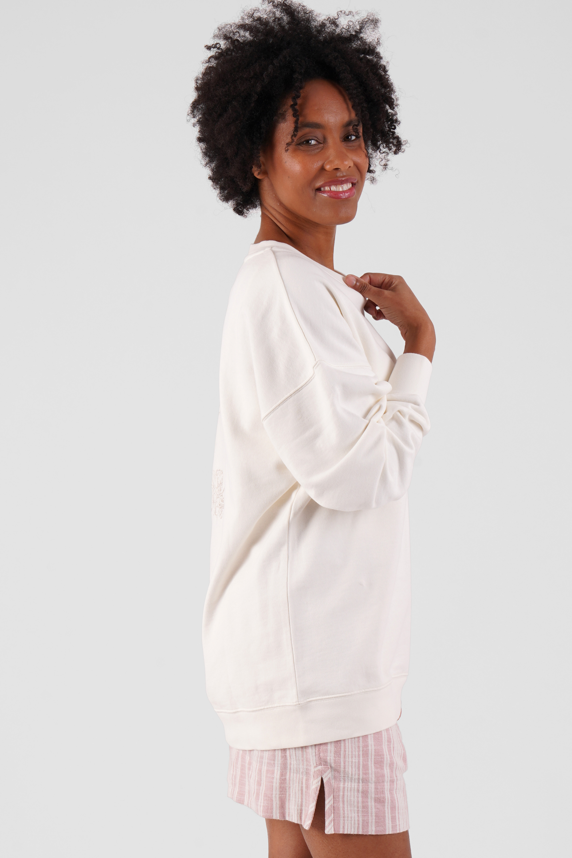 Salix blossom-embroidered ethical-cotton sweatshirt - Moonlight White