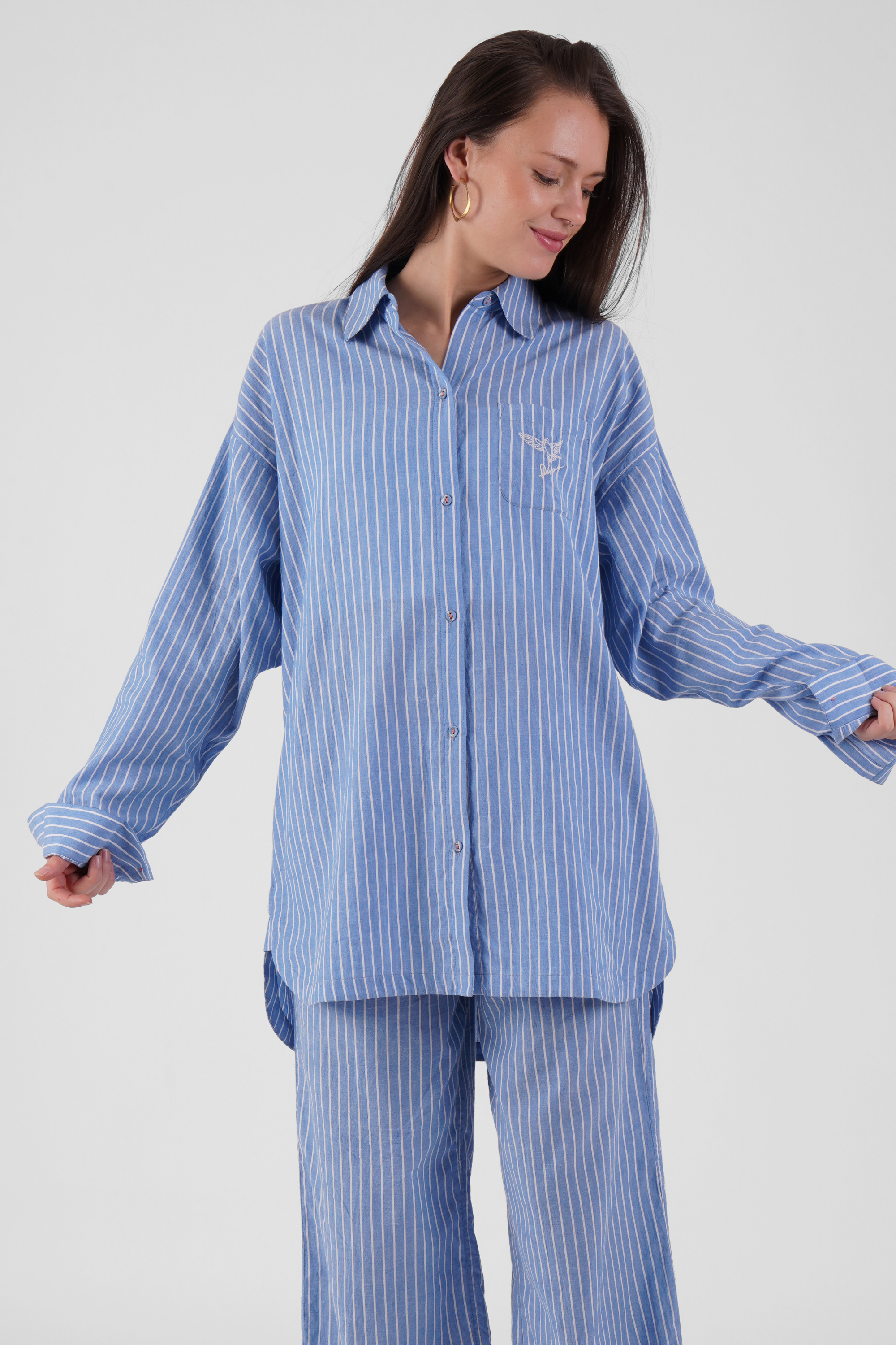 Momo stripe ethical-cotton long sleeve shirt - Santorini Blue