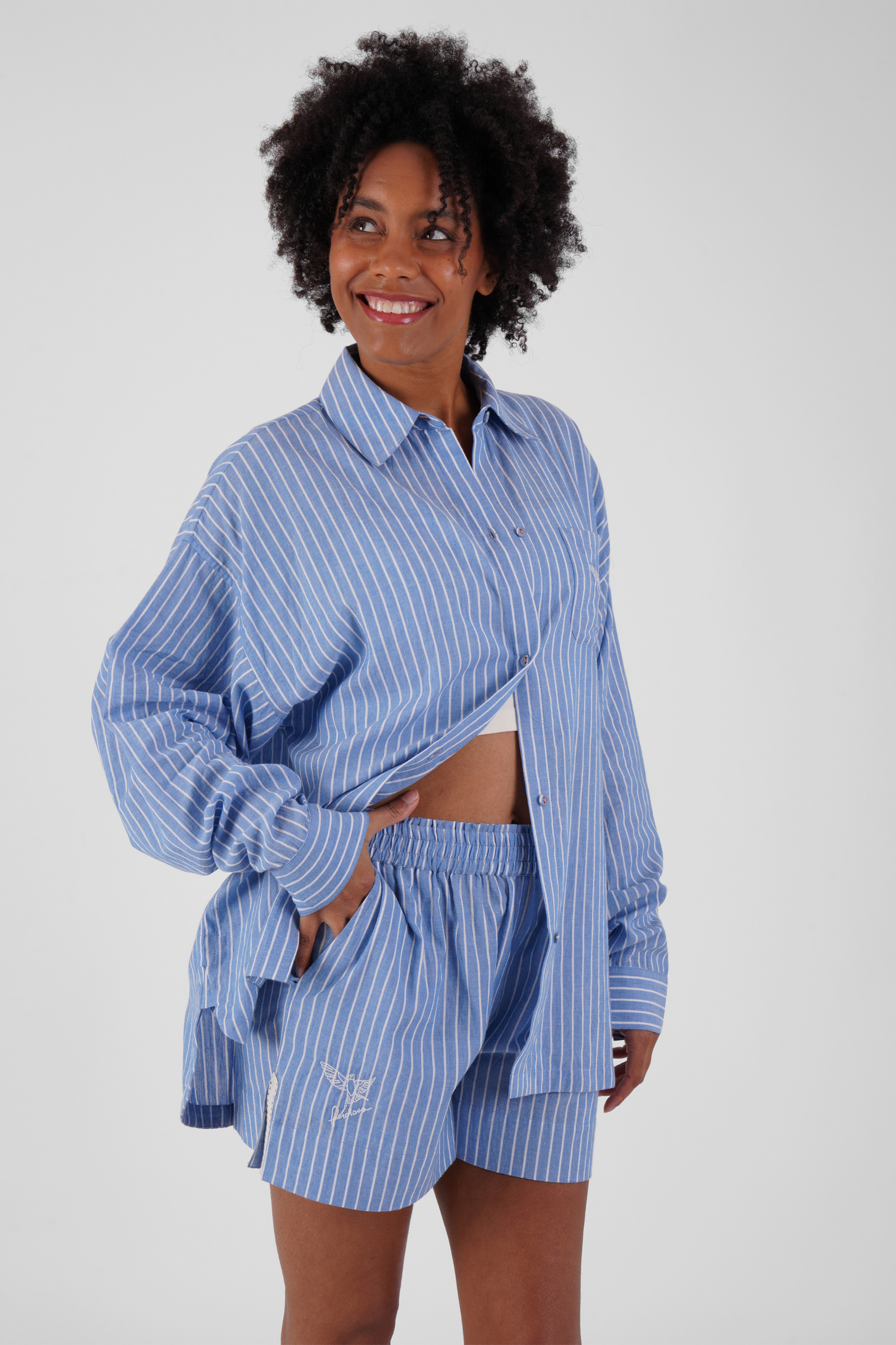 Momo stripe ethical-cotton long sleeve shirt - Santorini Blue