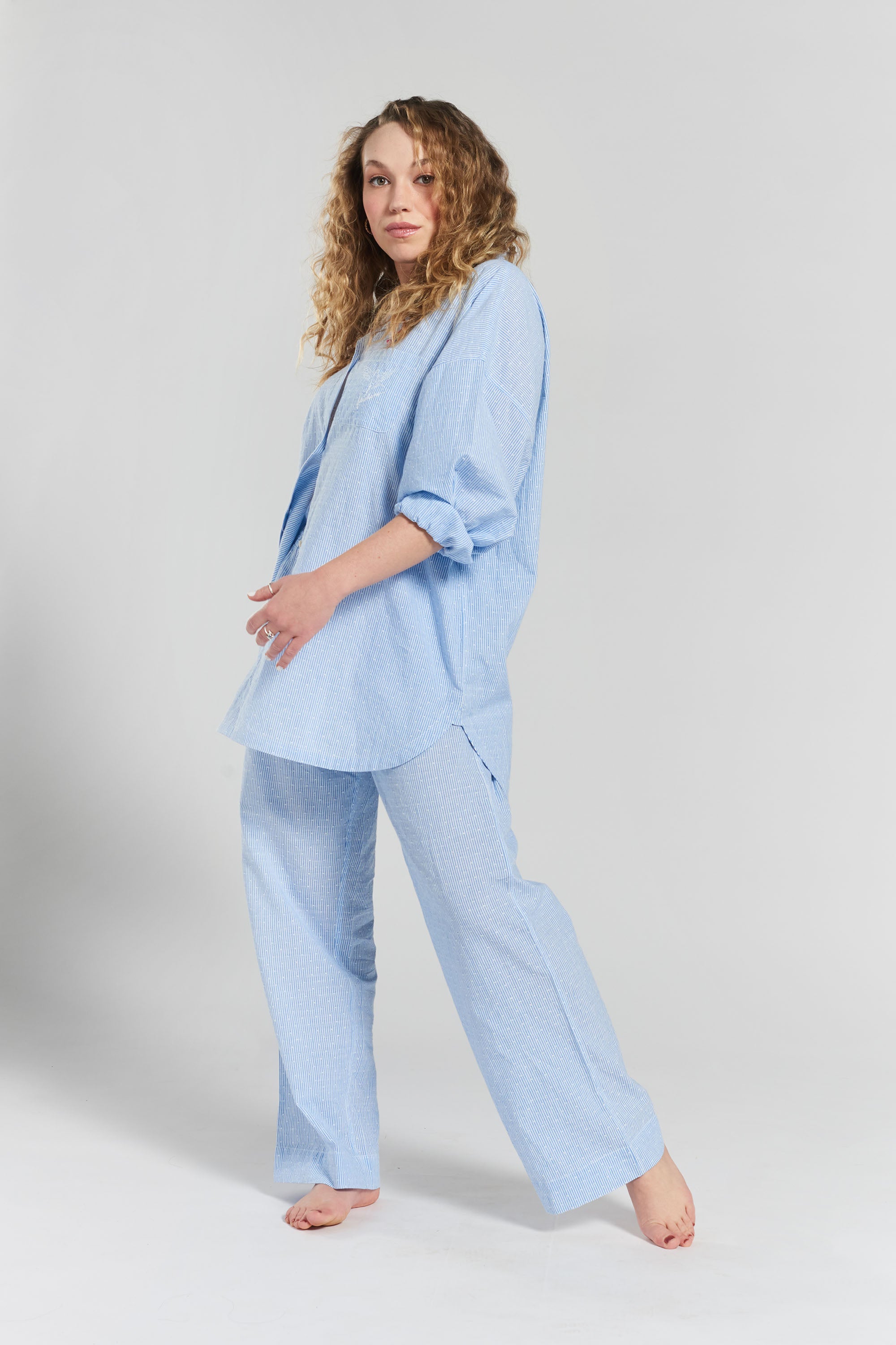 Peachaus women's striped pyjama trousers woven-cotton blue 