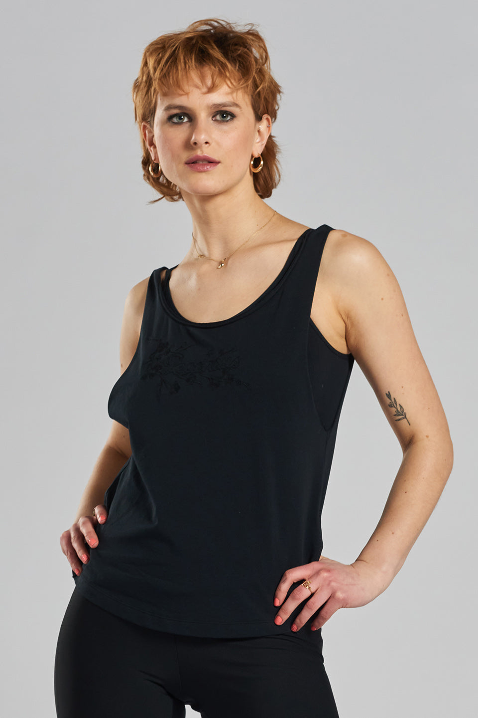 Pandorea embroidered ethical cotton twist back vest Volcanic