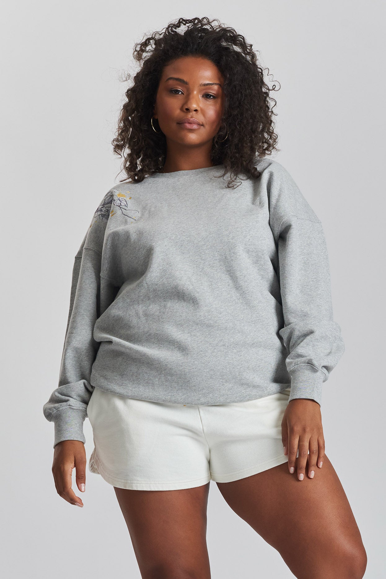 Simia orchid-embroidered ethical-cotton sweatshirt - Mist Marl Grey