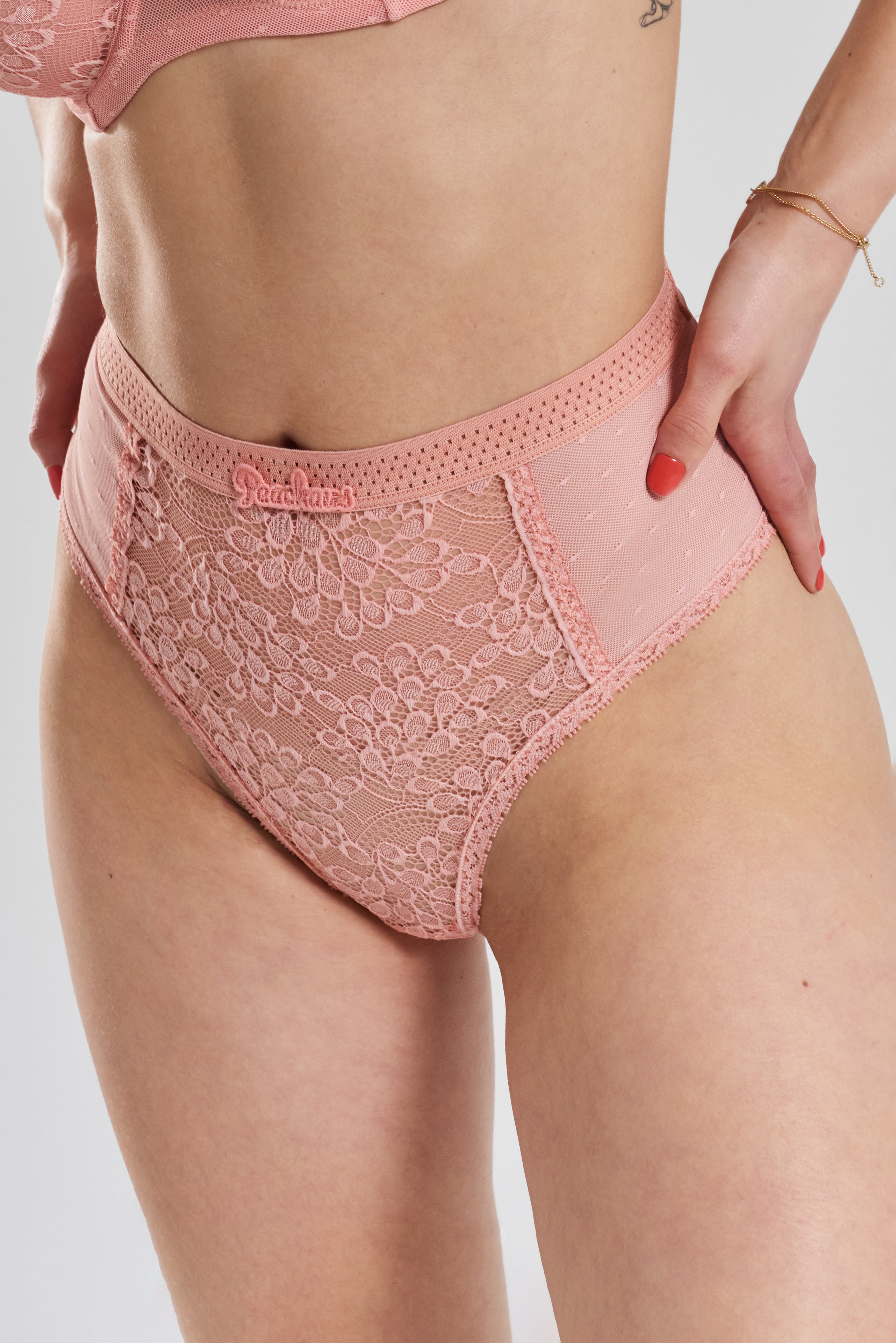 BHS Ivory & Pale Pink Embroidered Lace French Knickers