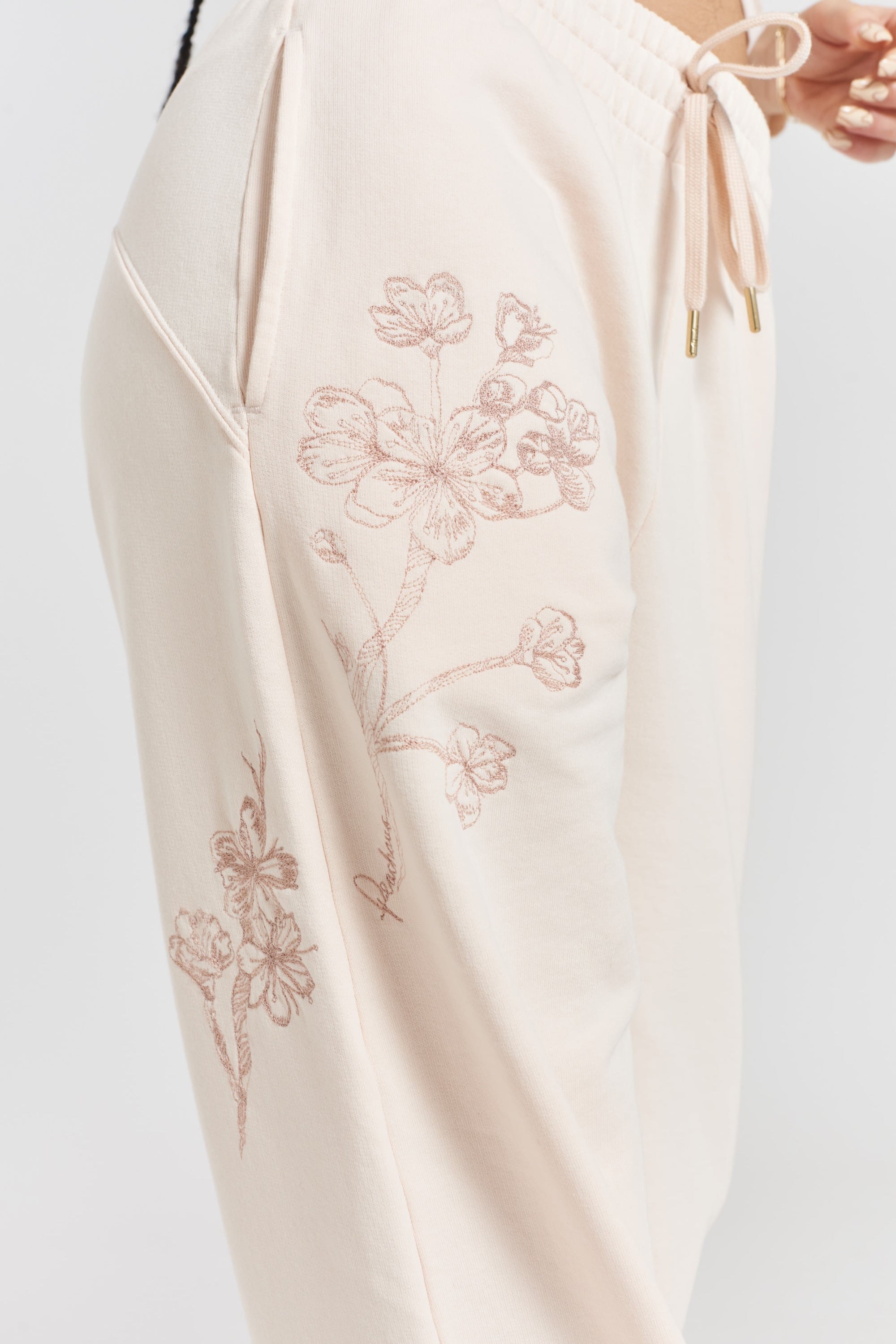 Sitka blossom embroidered ethical cotton joggers Shoreline